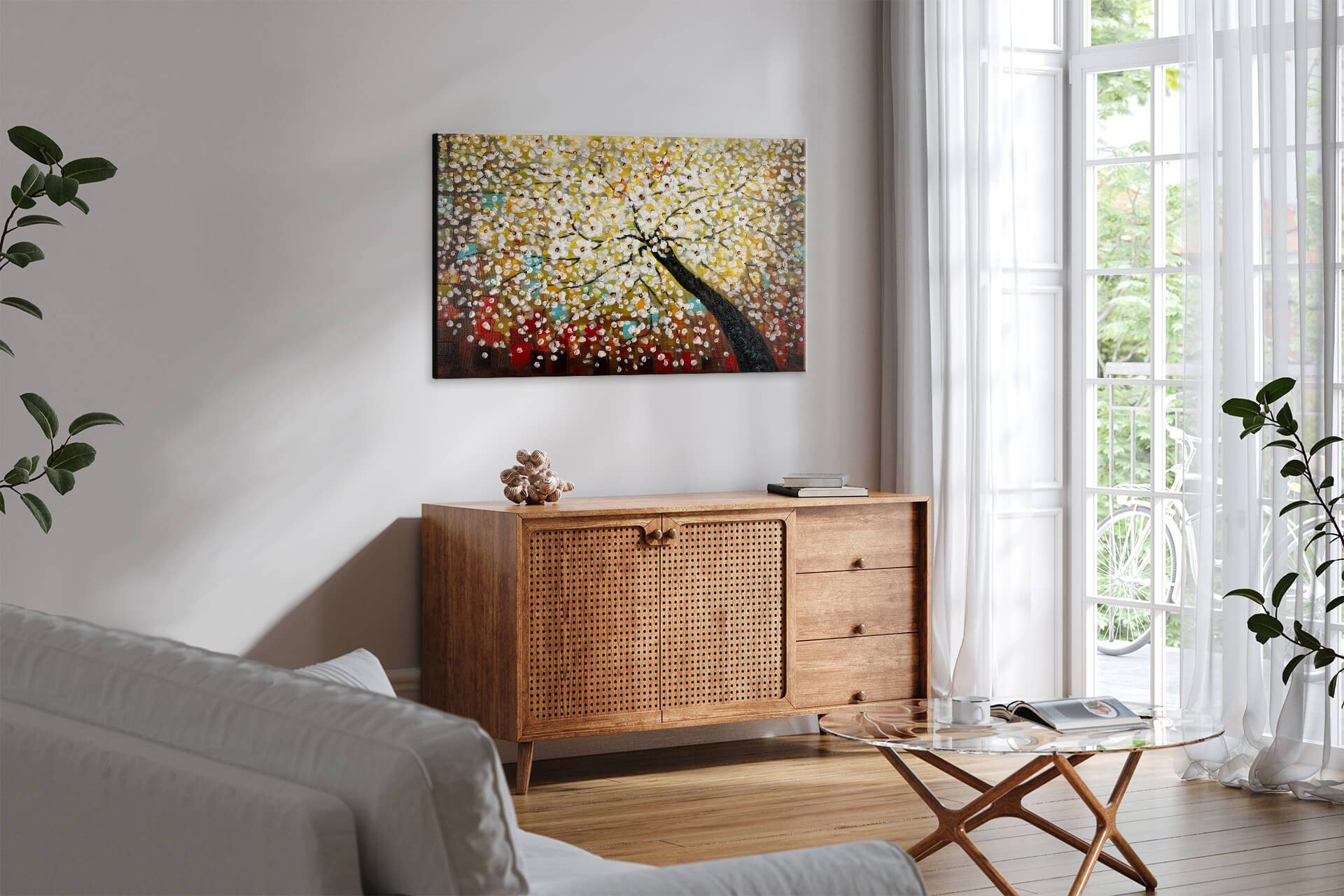 100% Wohnzimmer KUNSTLOFT Wandbild Baumwipfel im cm, HANDGEMALT 120x80 Gemälde Zauber Leinwandbild
