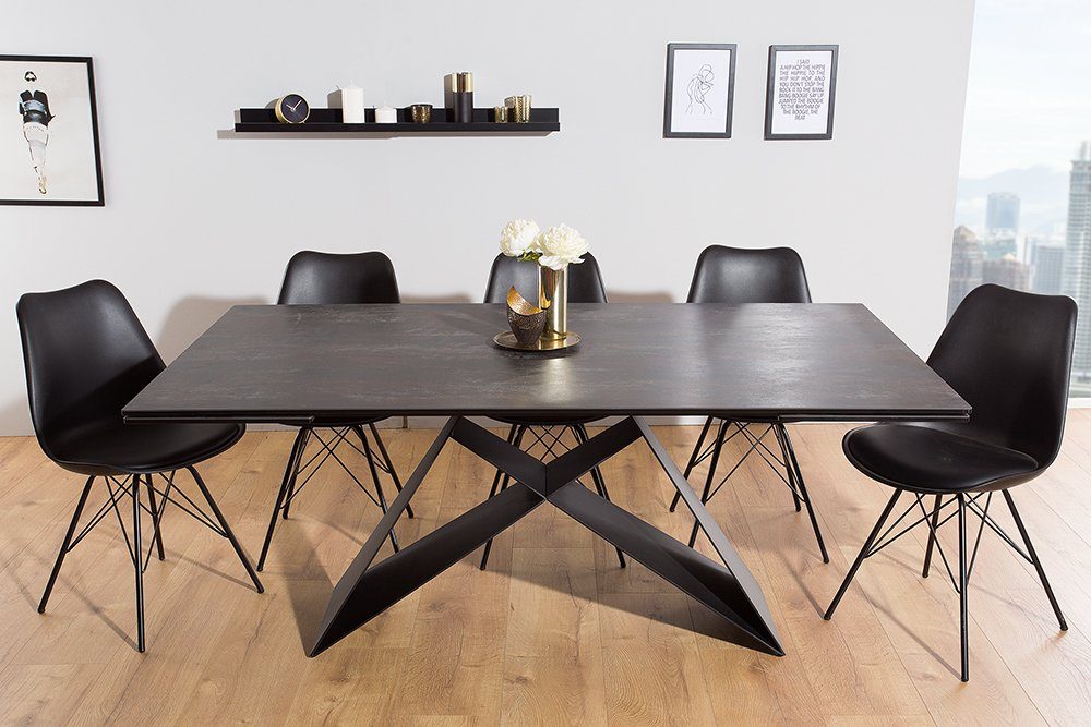 riess-ambiente Esstisch »PROMETHEUS 180-220-260cm grau-braun / schwarz« (1-St), Keramik · Glas· Metall · ausziehbar · Lava-Optik · Industrial