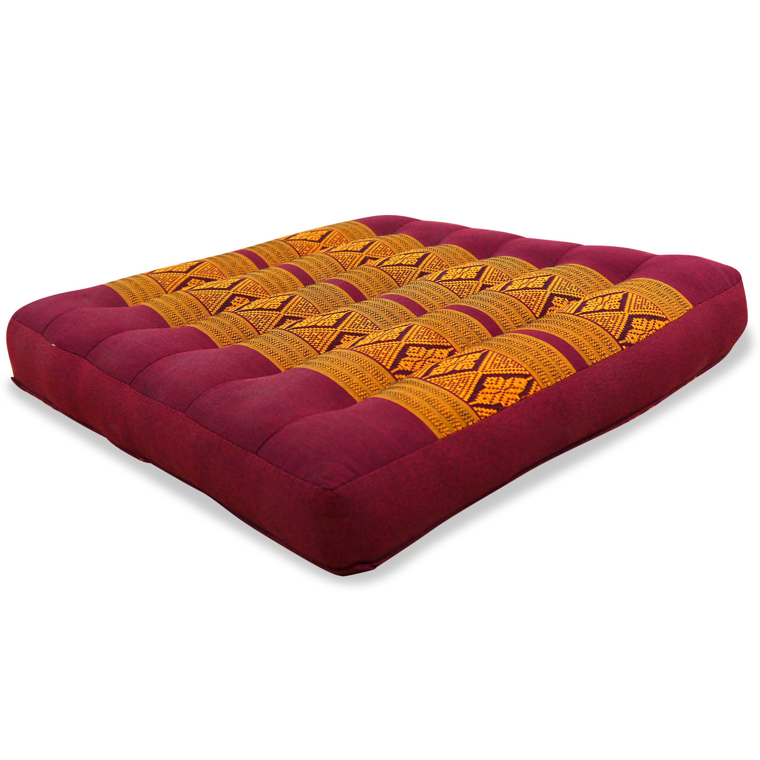 livasia Sitzkissen Sitzkissen 35 cm, vegan und handgefertigt, 35x35x6cm, Kapok rot / gelb