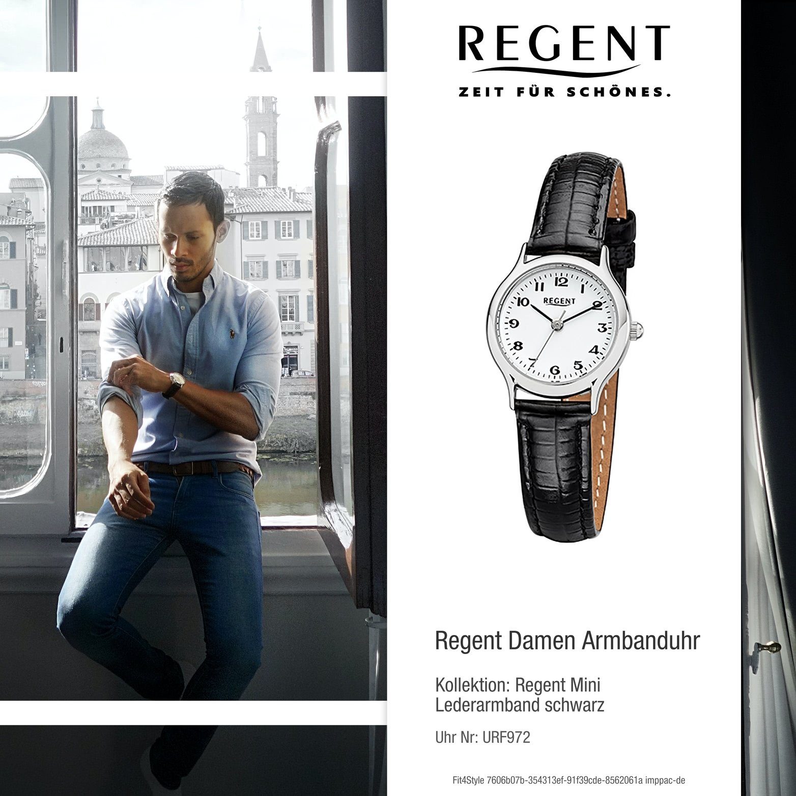 Regent Quarzuhr Regent klein rundes Leder F-972 Quarzuhr, mit Lederarmband, Damen (ca. Gehäuse, Elegant-S Damenuhr 24mm), Uhr