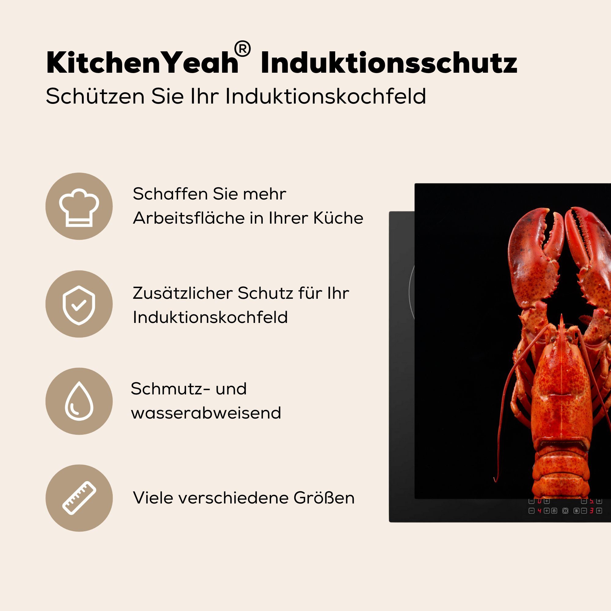 MuchoWow Porträt, 78x78 Vinyl, Ceranfeldabdeckung, - küche cm, Herdblende-/Abdeckplatte Arbeitsplatte (1 für Krebs - Rot tlg),