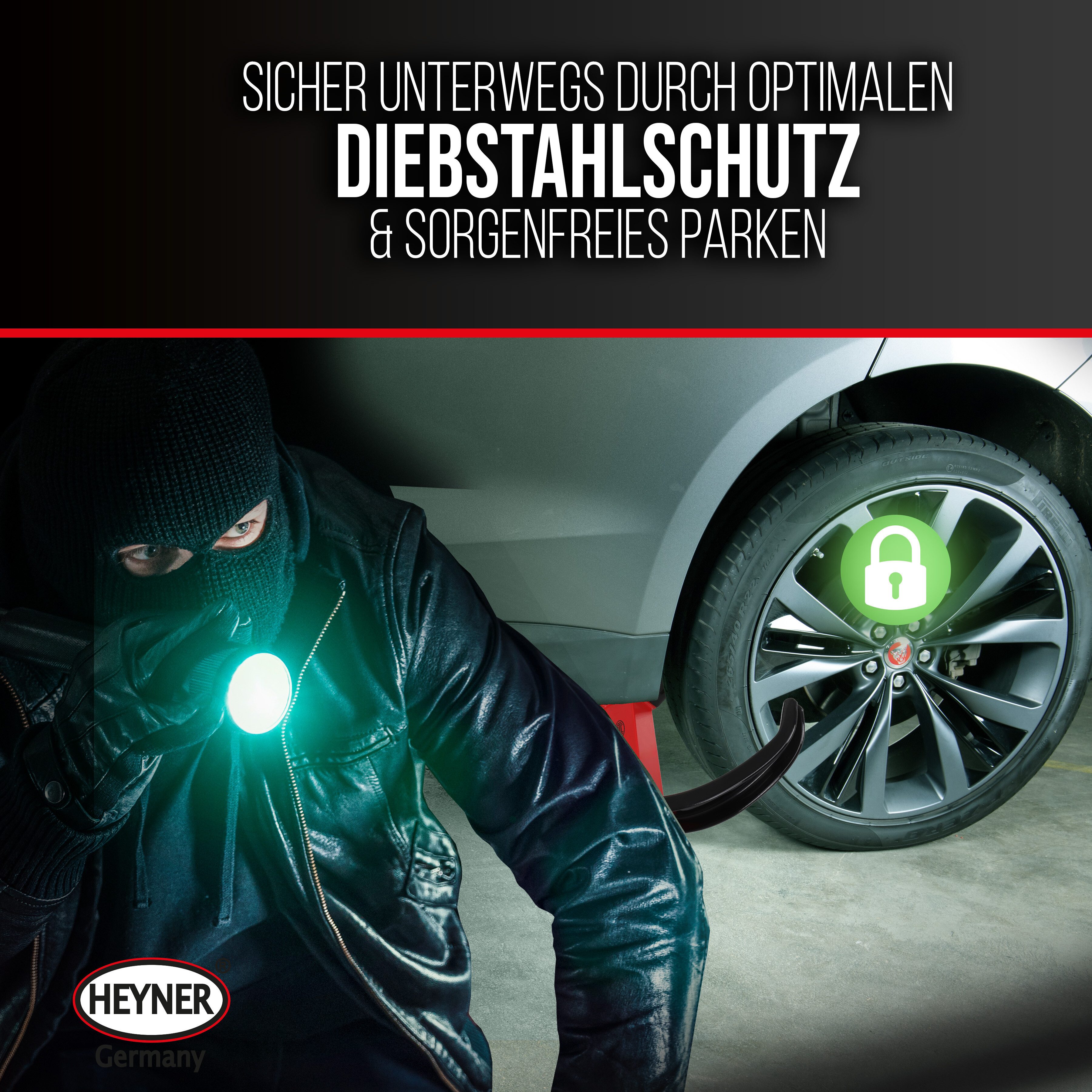 HEYNER Wheel Clamp with Wheel Arch and Rim Protection, incl. Bag (1-piece)