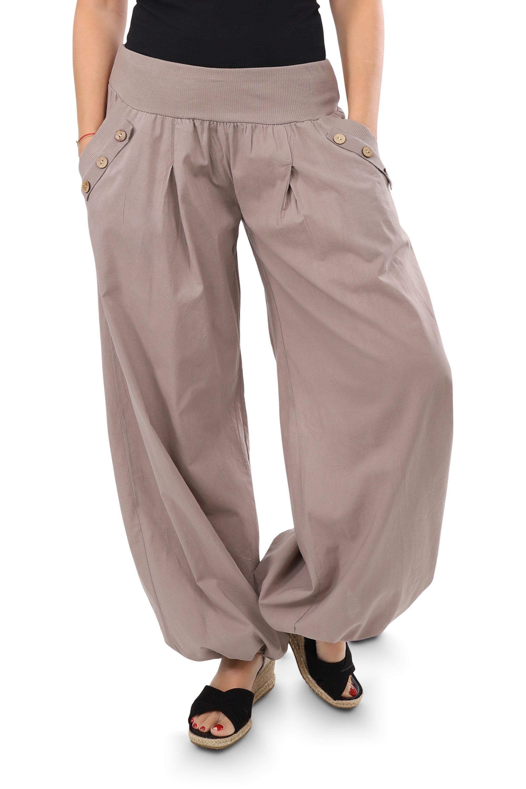 malito more than fashion Haremshose malito Damen Pumphose mit Holzzierknöpfen 23245H Pumphose Sommerhose locker und luftig Einheitsgröße