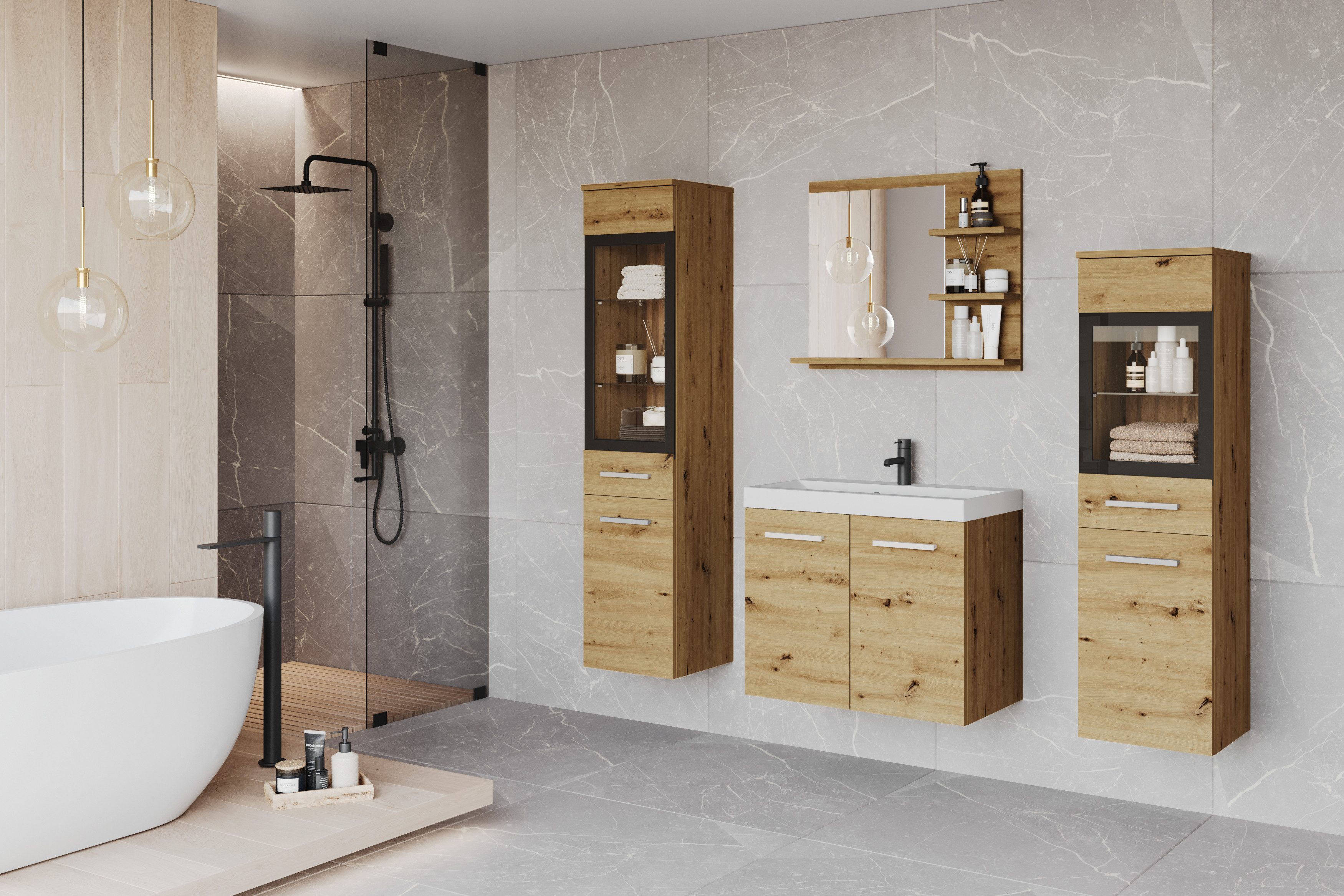 welltime Badmöbel-Set MADRIT, (Komplett-Set, 5-St., mit Waschbecken) günstig online kaufen