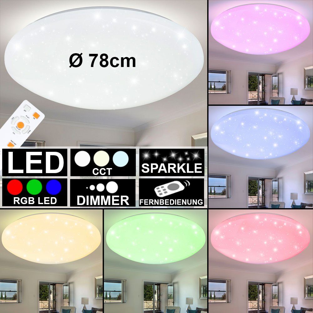 LED Decken Lampe Leuchte Chrom Fernbedienung Dimmbar Sparkle Farben Fixierbar 
