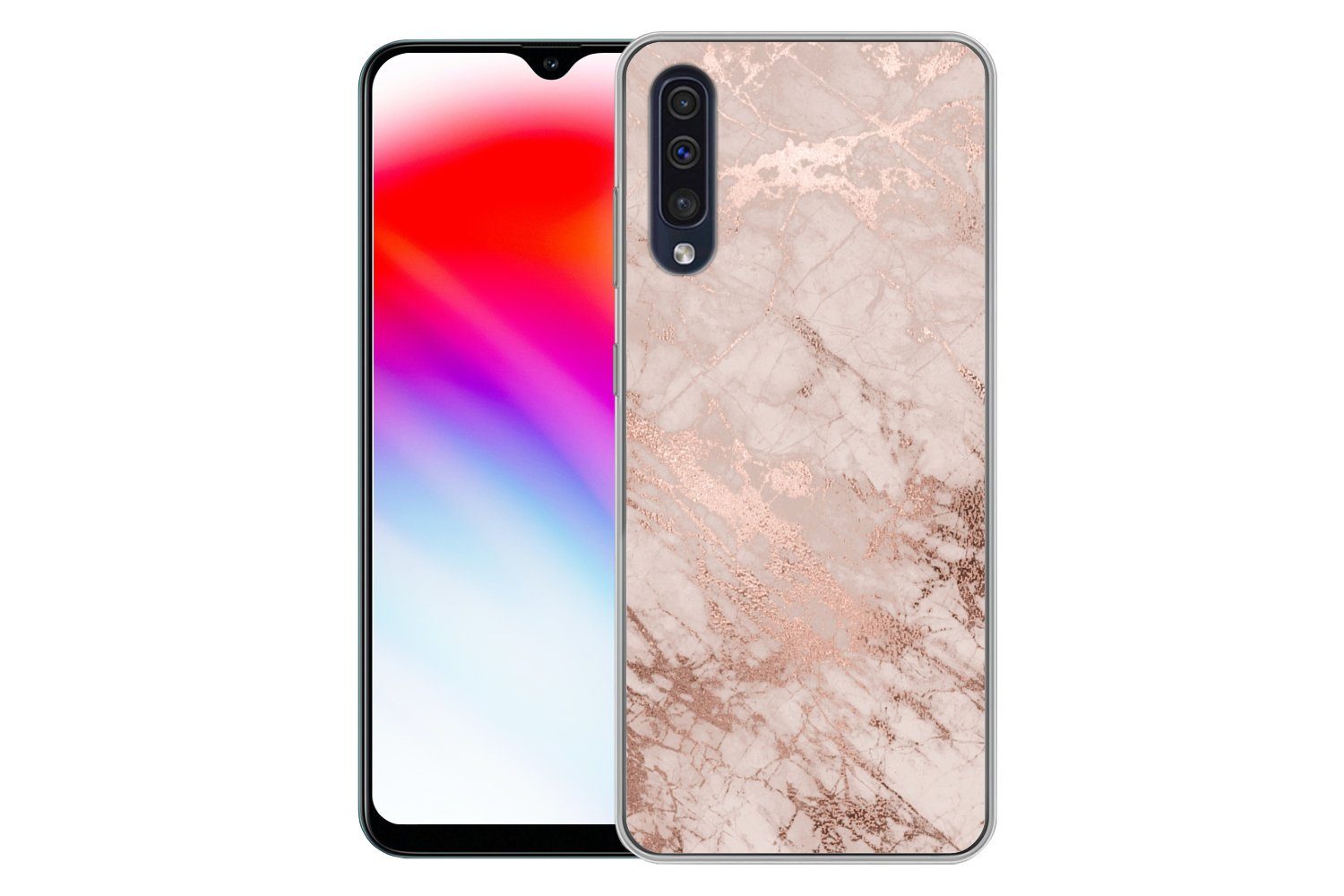 MuchoWow Handyhülle für Samsung Galaxy A50 Marmor - Rosa - Luxus - Marmoroptik - Glitzer -, Smartphone-Bumper, Print, Handy Schutzhülle Dünn