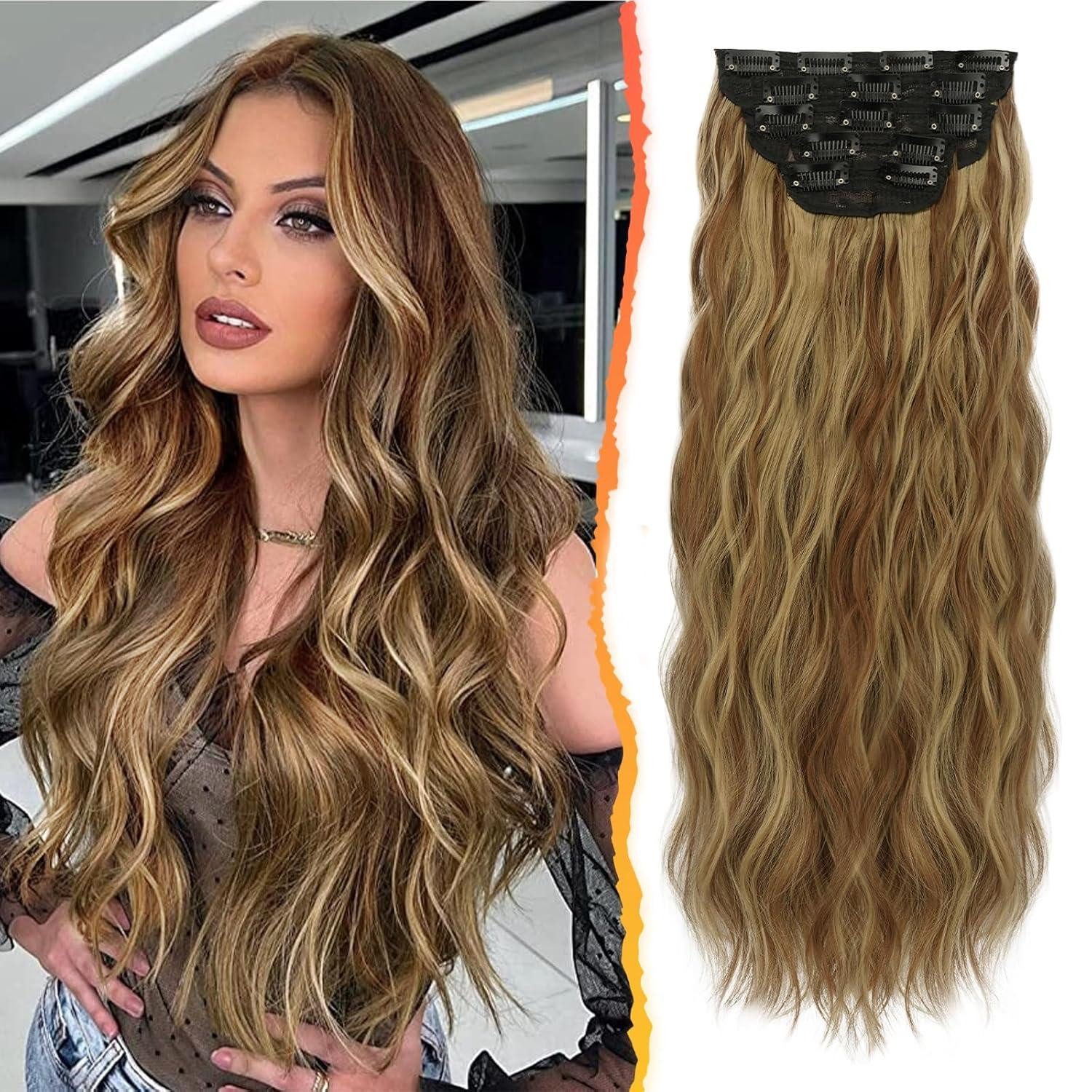 Kunsthaar-Extension Clip in Haarverlängerungen 5-teilig 50 cm Toffee Brown mit goldblonden
