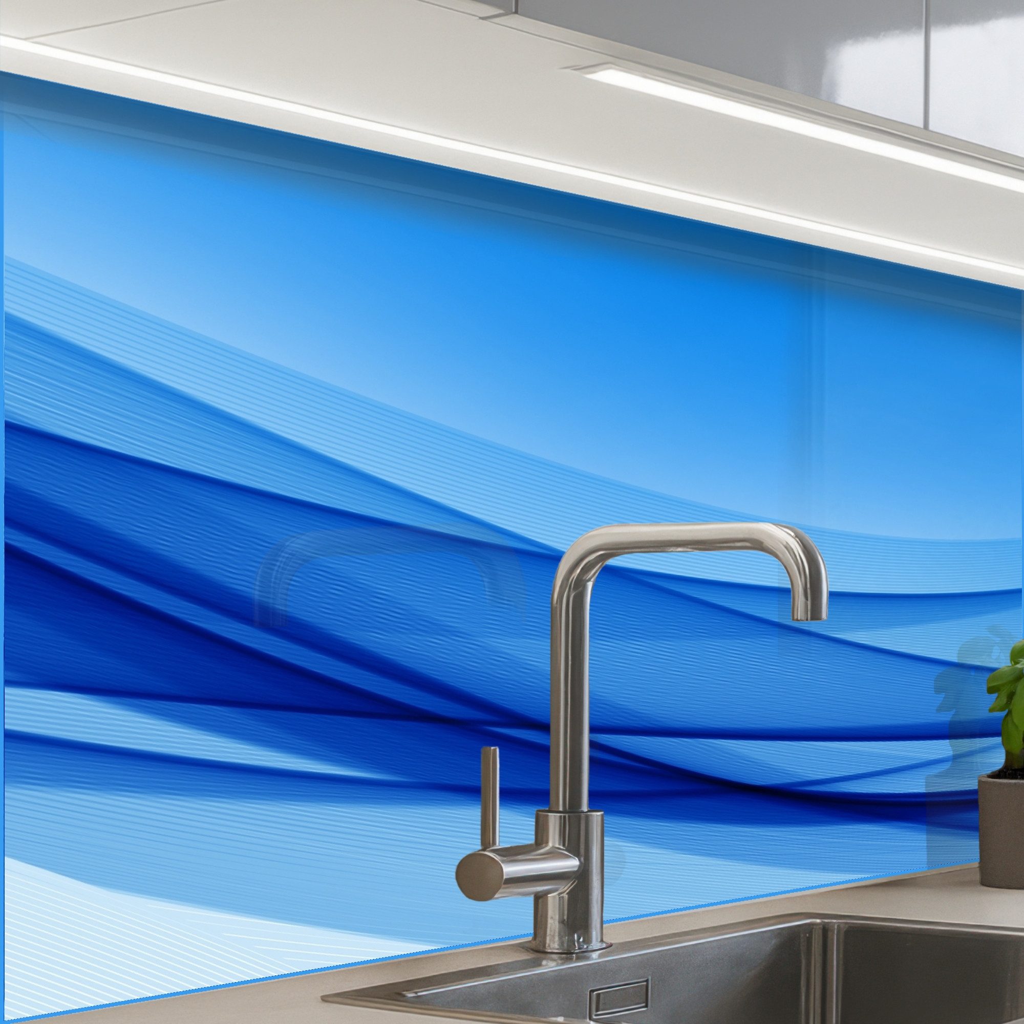 KitchenYeah Küchenrückwand Muster selbstklebend (keine Folie) Wellen - Hell - Blau, (1-tlg), Spritzschutz, Küche, Rückwand, Küchenwand, Küchenfront, 30x20 cm