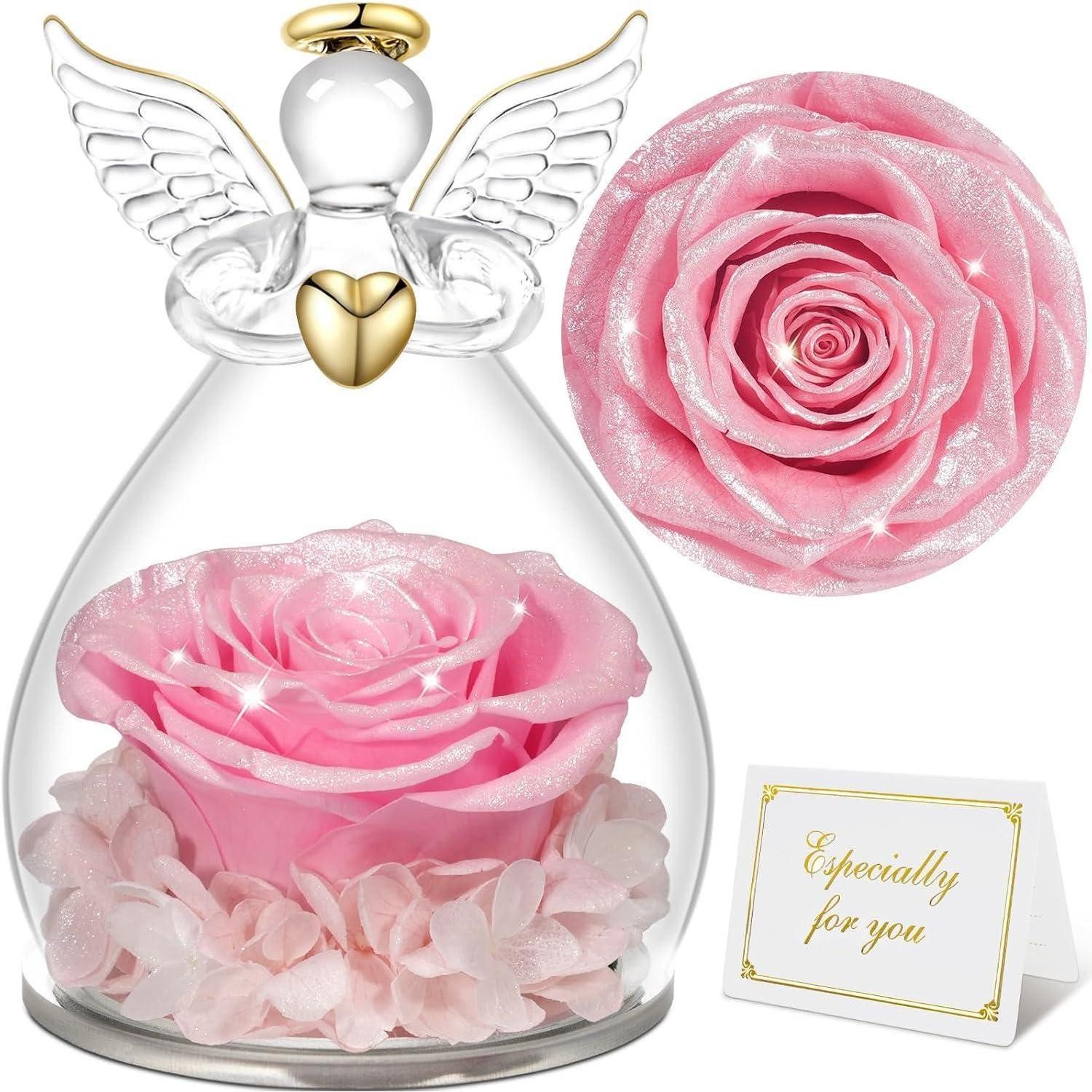 Kunstblume Ewige Rose Engel Figur Geschenkbox Weihnachten Frauen Mama Oma, LuxusKollektion, Höhe 10.5 cm