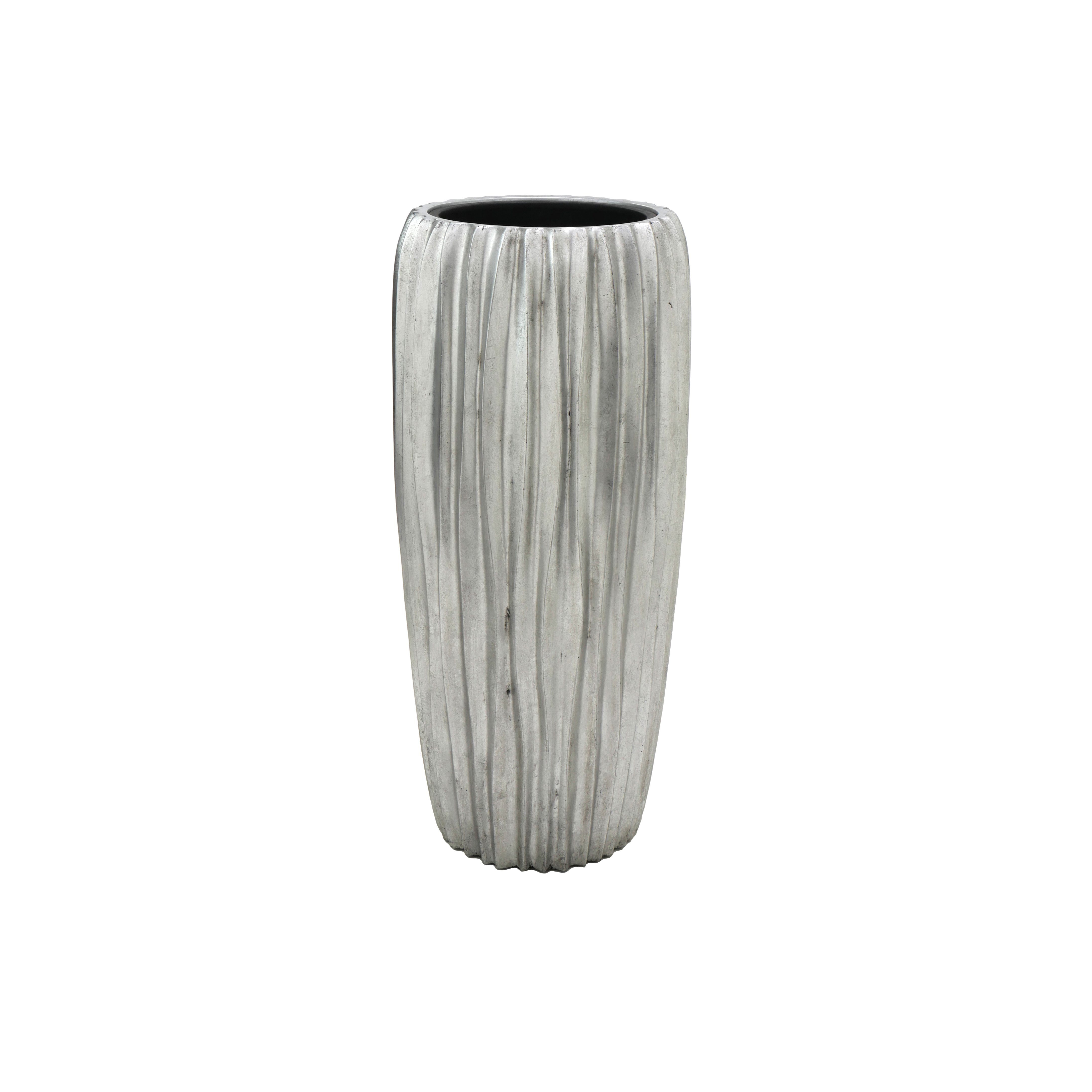 Flingora Bodenvase Minga, mit Einsatz - Fiberglas - Indoor - Silber - Höhe 75 cm