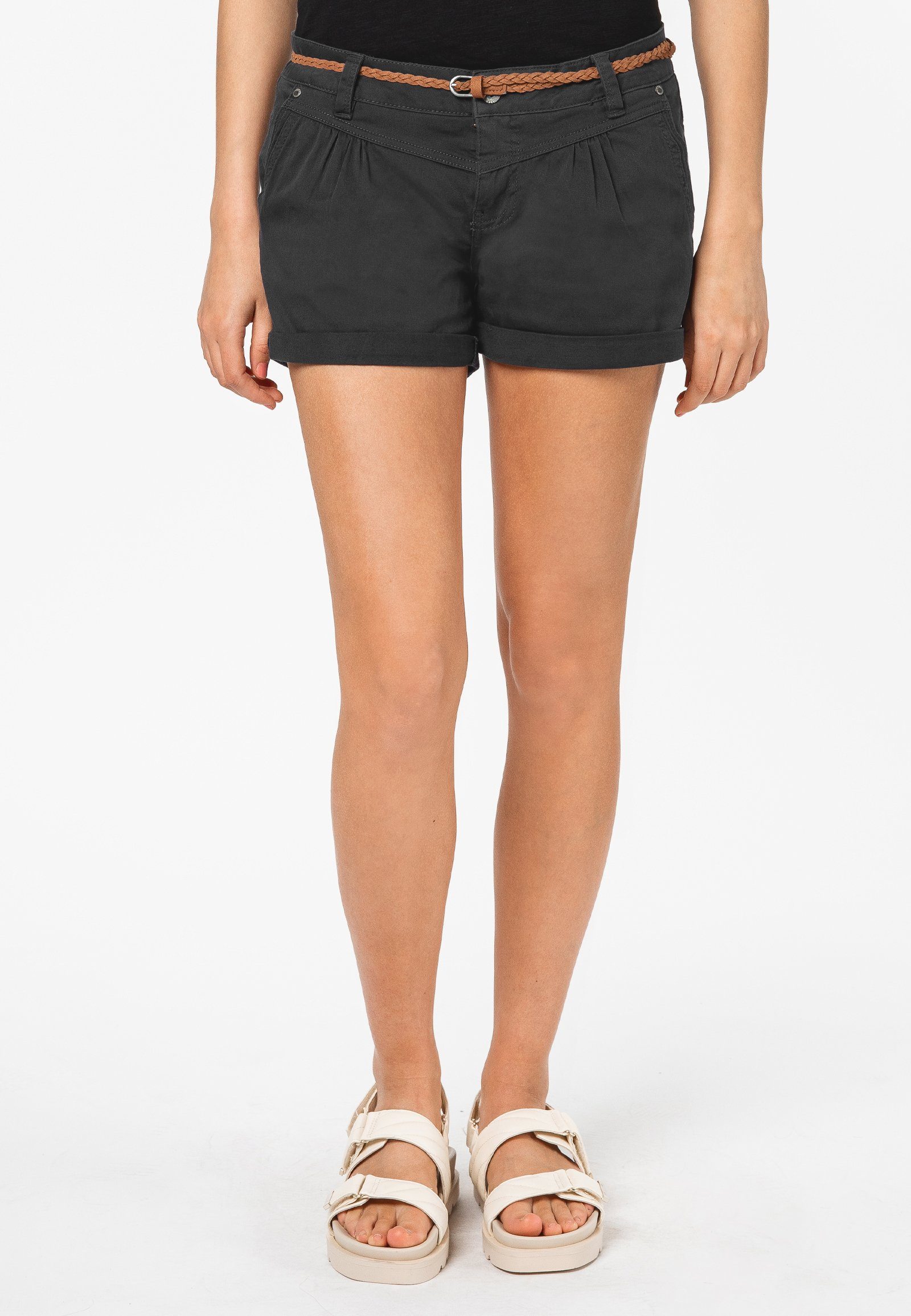 SUBLEVEL Chinoshorts Damen Stretch-Shorts mit Flechtgürtel günstig online kaufen
