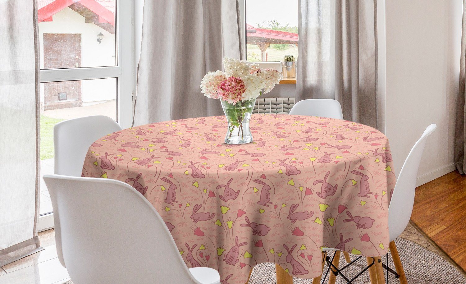 Blumen Bunnnies Abakuhaus Abdeckung und Kreis Tier Dekoration, Tischdecke Tischdecke Küche Esszimmer für