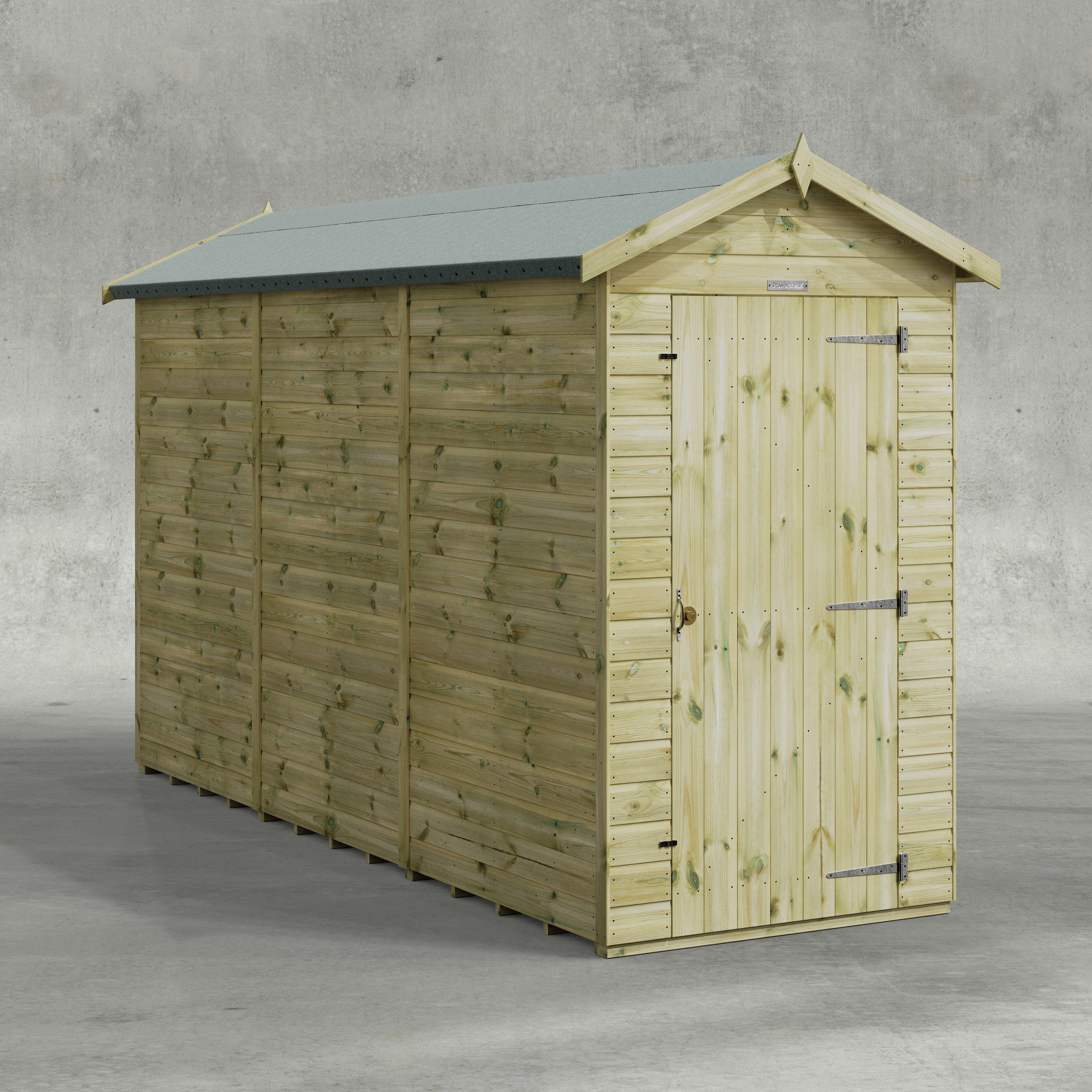 Powersheds Gartenhaus mit Premium Satteldach aus Nut- und Feder Vollholz ohne Fenster, BxT: 360x120 cm, (Polyester-verstärkte Dachpappe, gehärtetes Glas, hochwertiges Holz), Hochwertiges Holz