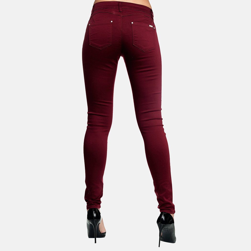 Elara (1-tlg) Push Hose Up Slim-fit-Jeans Bordeauxrot Elara Damen Jeans Stretch