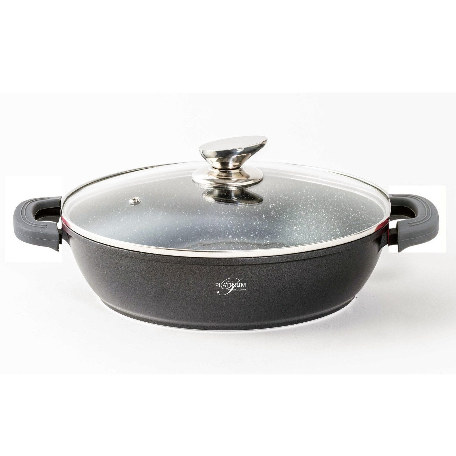 Cheffinger Servierpfanne 32 cm Bräter Bratpfanne Servierpfanne Schmorpfanne, Induktion, mit Glasdeckel