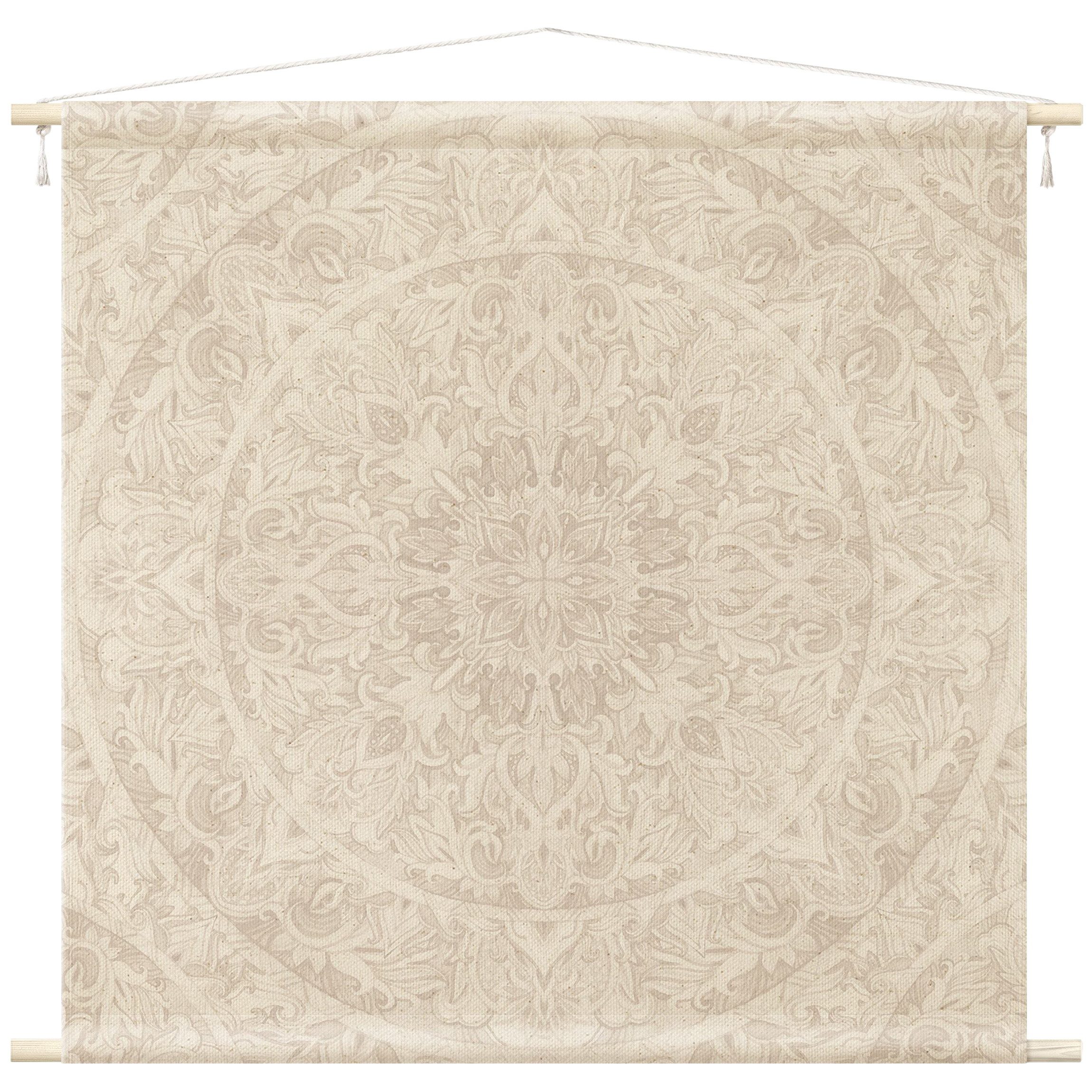 Bilderdepot24 Wandteppich modern Mandala Aquarell Muster Ornamente Spirituell beige, quadratisch, Höhe: 2.6 mm, großes Wandbild aus Natur-Baumwolle Wandbehang Stoffbild Tuch Wollseil