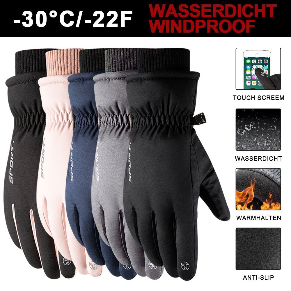 Warm Herren Damen Wasserdichte Motorrad Skihandschuhe für Fahrrad Winddichte Sunicol Rosa Handschuhe Touchscreen Thermo Sporthandschuhe Winterhandschuhe