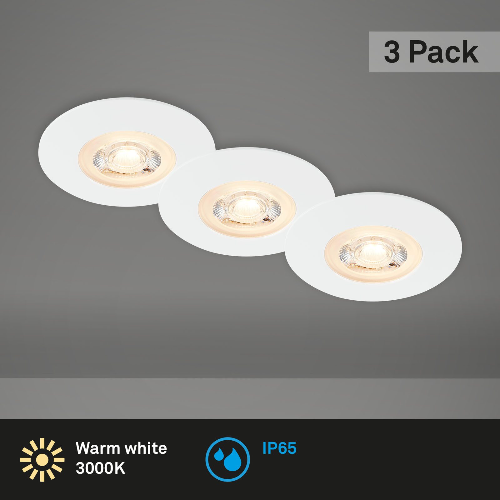 Briloner Leuchten LED Einbaustrahler Einbauleuchten Extra-Warmweiß 3er Set ultraflach IP65, LED fest integriert, 2700K - Extra - Warmweiß, 3er Set, ultraflach, IP65, Warmweiß 3000K, chrom-matt, 9 cm