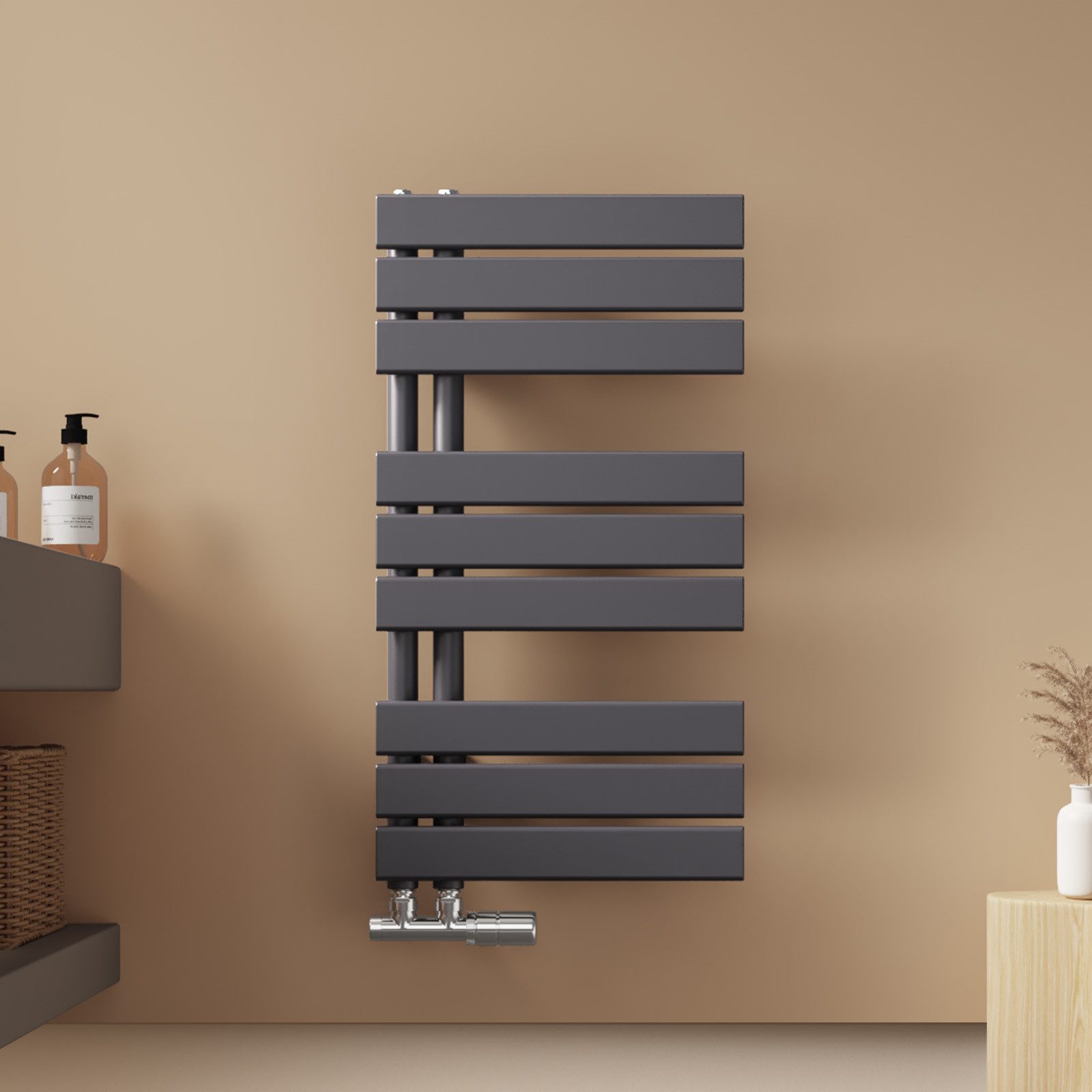 EMKE Badheizkörper Anthrazit Flach Paneelheizkörper Handtuchtrockner, Vertikal Einlagig Seitenanschluss