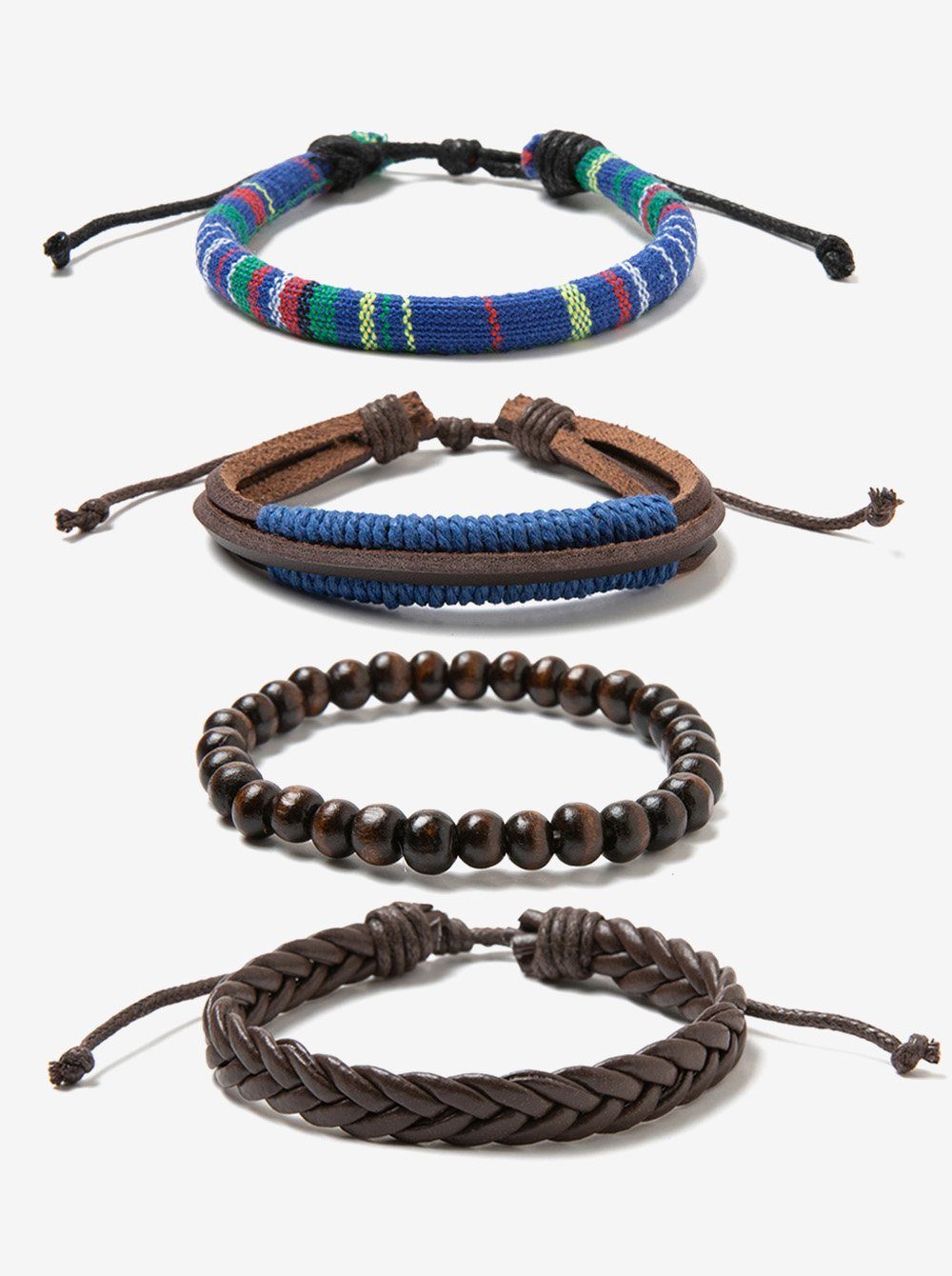 Lederarmbänder (4-St, Einstellbar Armband Set Perlenarmband 4er Armband Set), Mode Blau axy Herren Holz Geflochtene