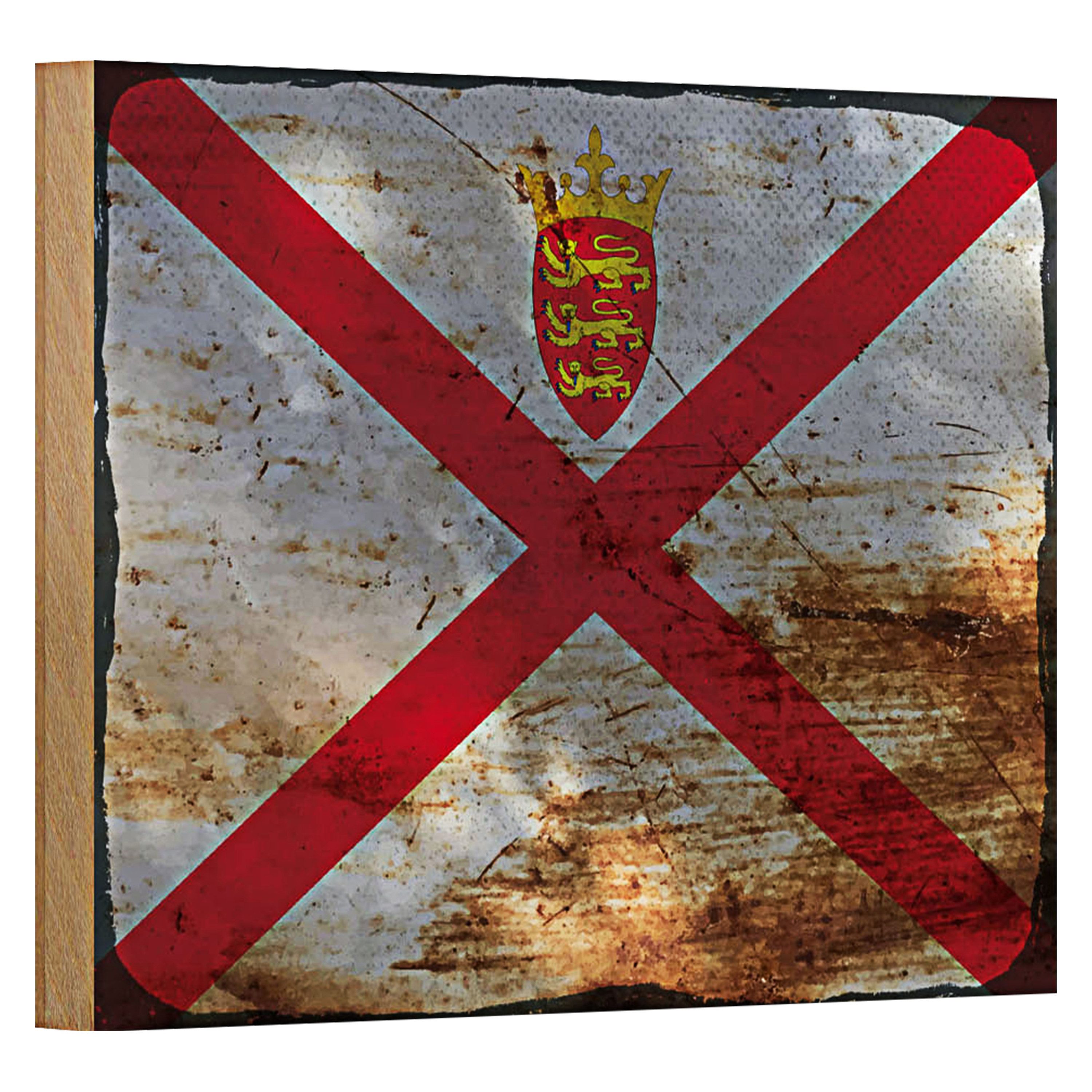 Roomando Holzbild Flagge Jersey 18x12cm Flag of Jersey Rost
