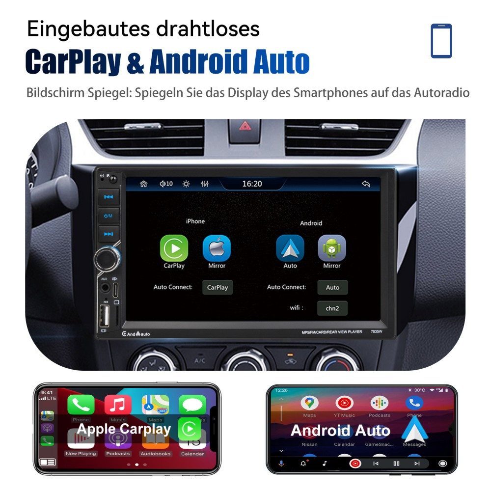 ESSGOO Android Autoradio 7 Zoll - Wireless CarPlay & Android Auto 4GB/64GB