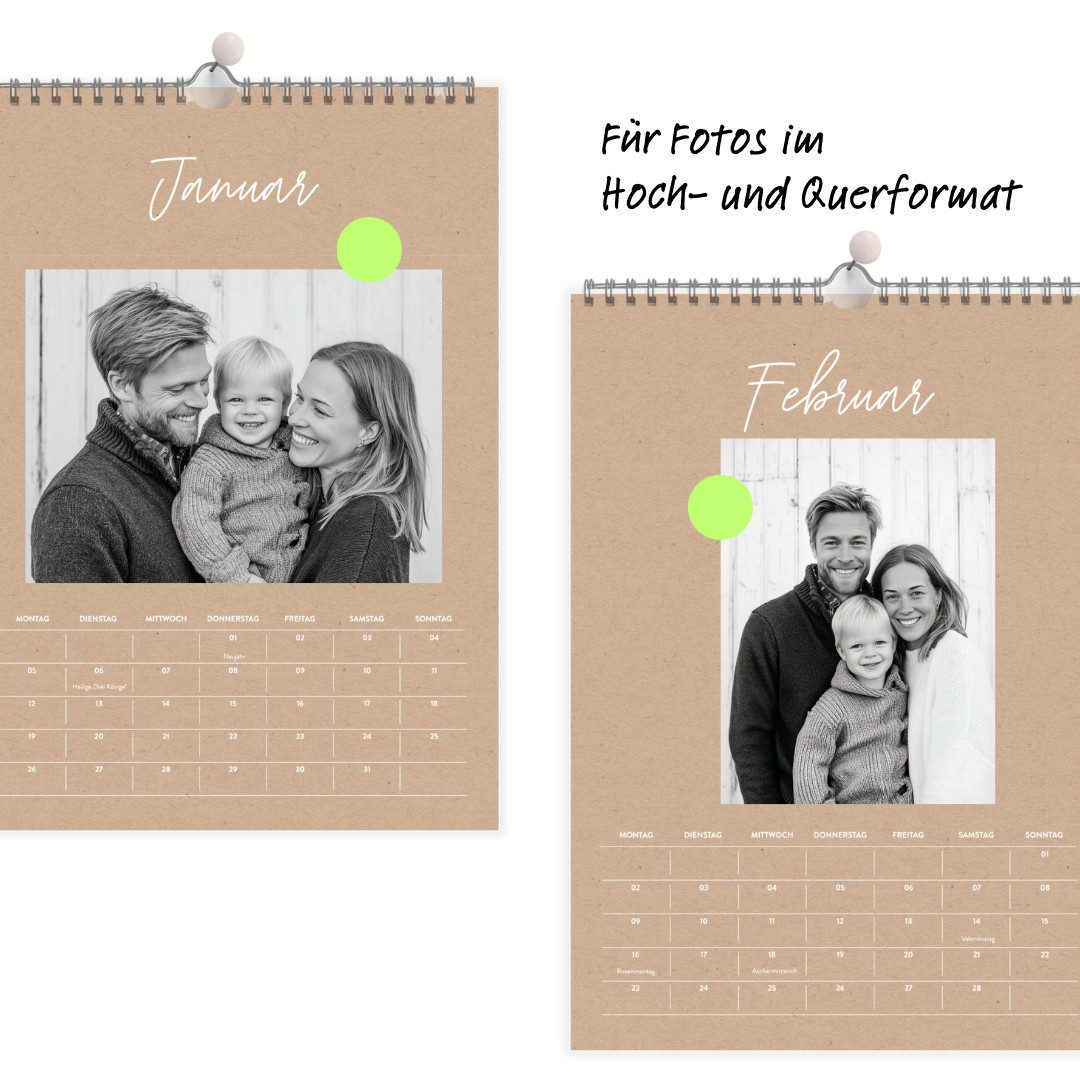 heaven+paper Familienkalender Fotokalender DIN A4 Crafty 2026, mit Feiertagen, Wandkalender, Hergestellt in Deutschland
