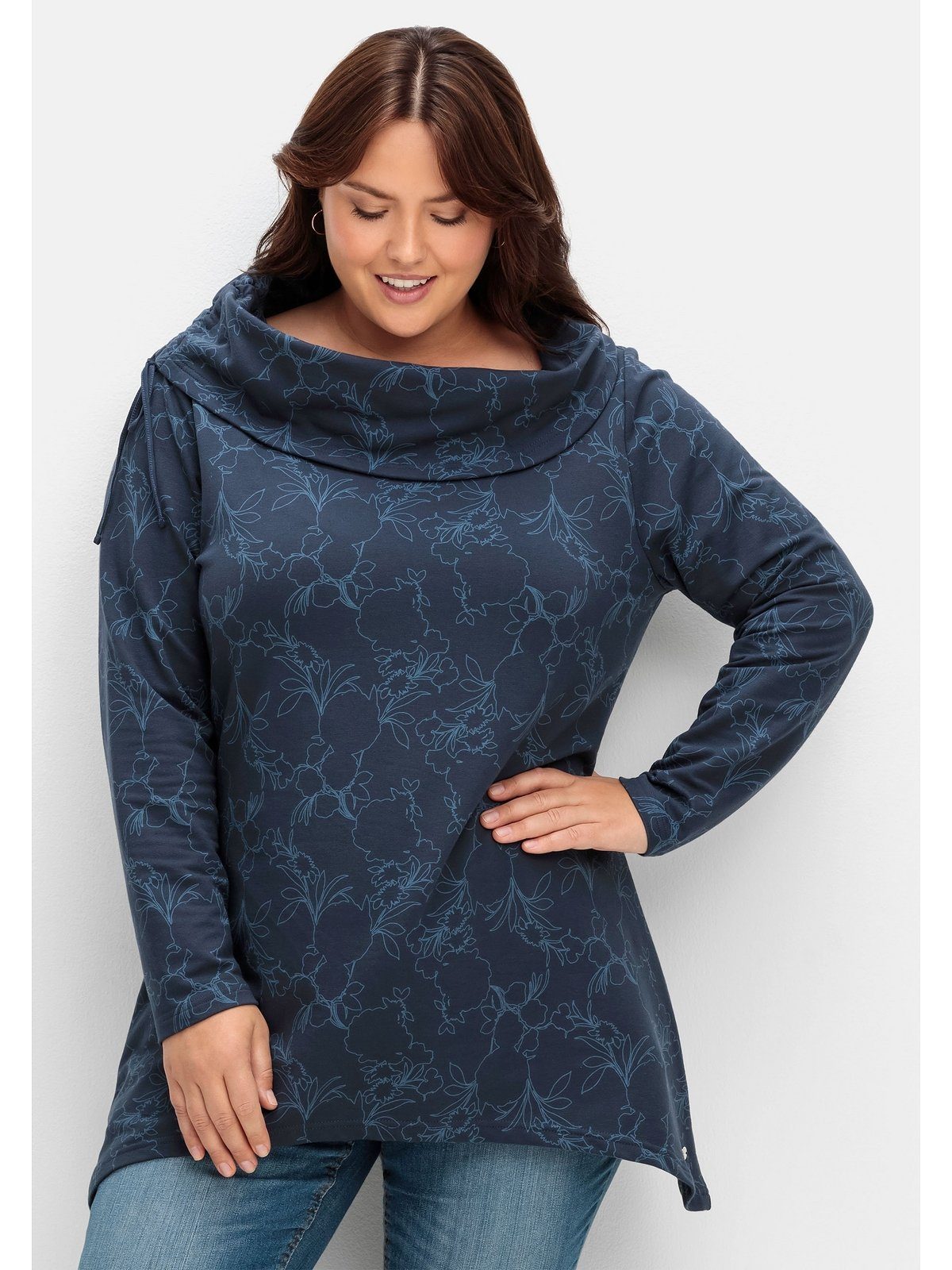 in Große Sheego Sweatshirt Zipfelform Alloverdruck, mit Größen