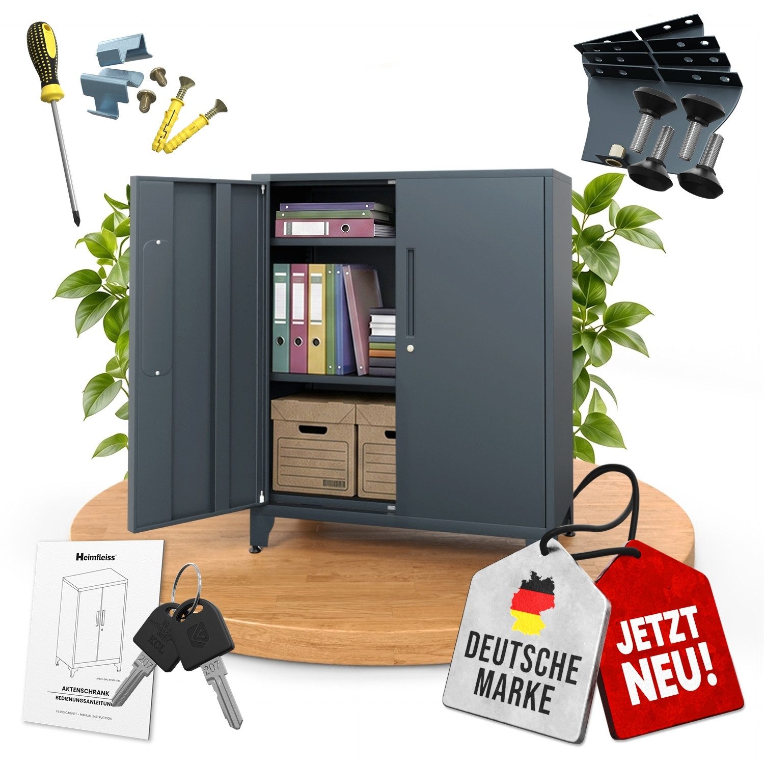 Heimfleiss® Aktenschrank Metallschrank abschließbar, verstellbare Böden
