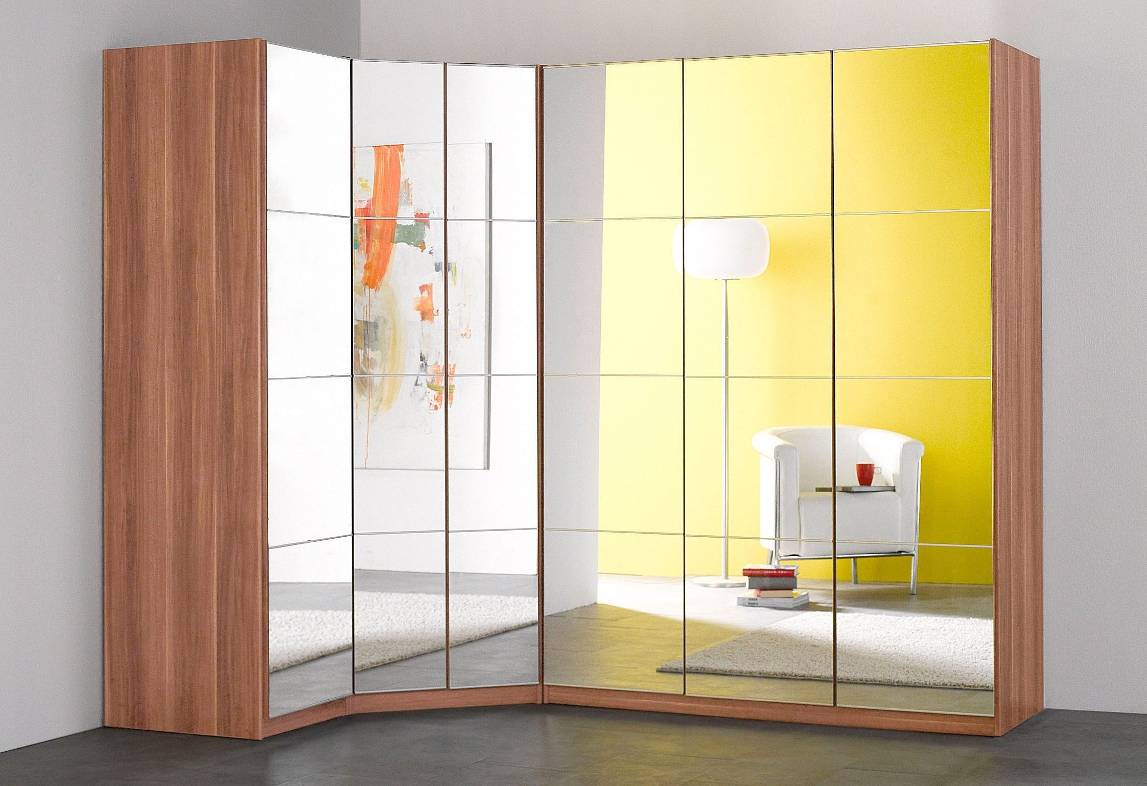 priess Eckkleiderschrank Malaga Schlafzimmerschrank Ecklösung erweiterbar in drei Farben Kleiderschrank Schrank Garderobe Stauraumwunder mit Spiegel