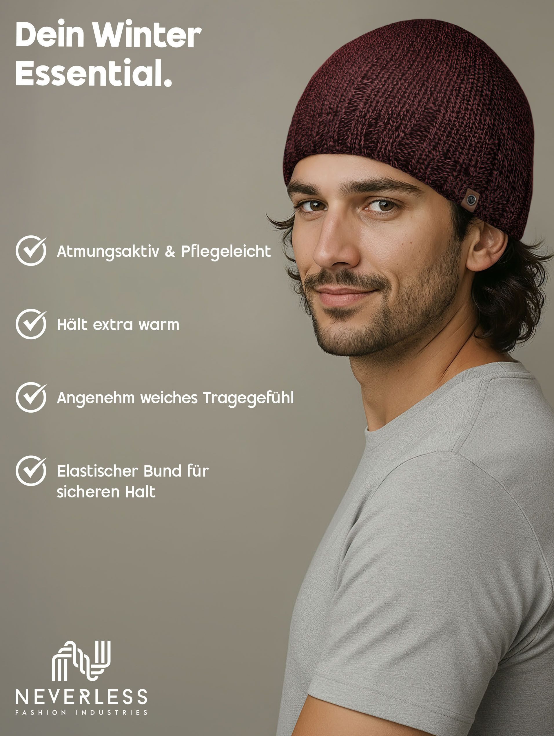 Neverless Strickmütze gefütterte Strickmütze für Herren, günstig online kaufen