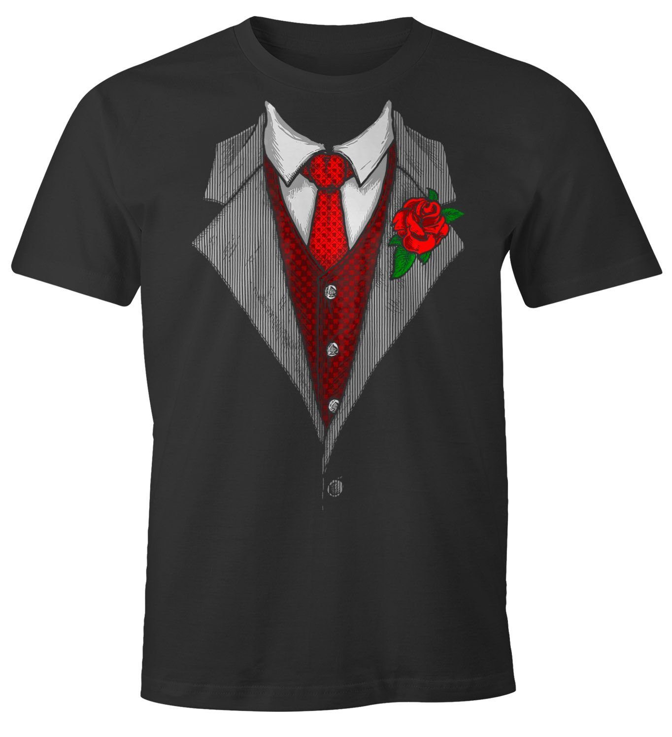 MoonWorks Print-Shirt Herren T-Shirt Anzug Schlips Krawatte aufgedruckt Fun-Shirt Moonworks® mit Print anthrazit