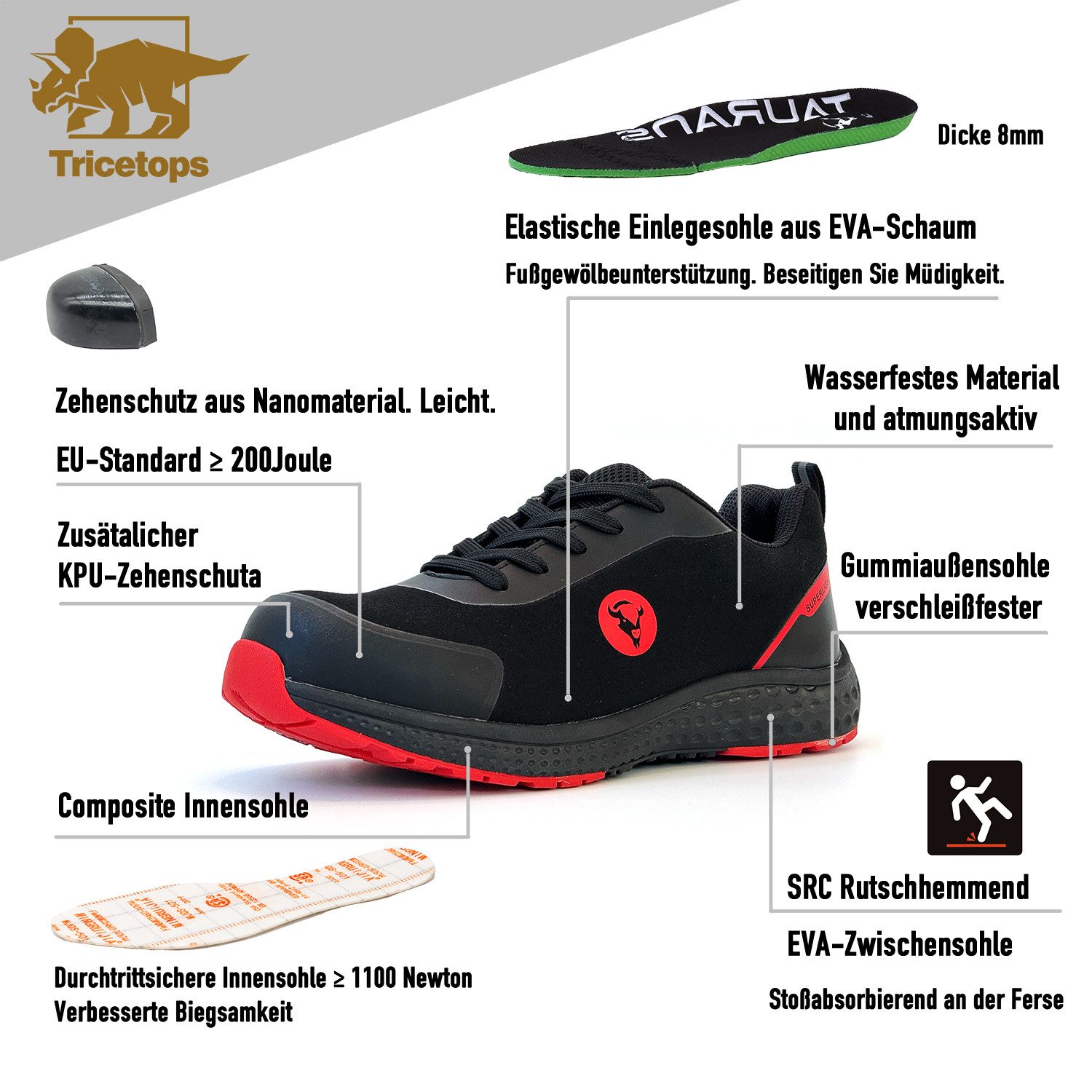 Tricetops CM232 Sicherheitsschuhe S1P Arbeitsschuhe Herren metallfreie Arbeitsschuh