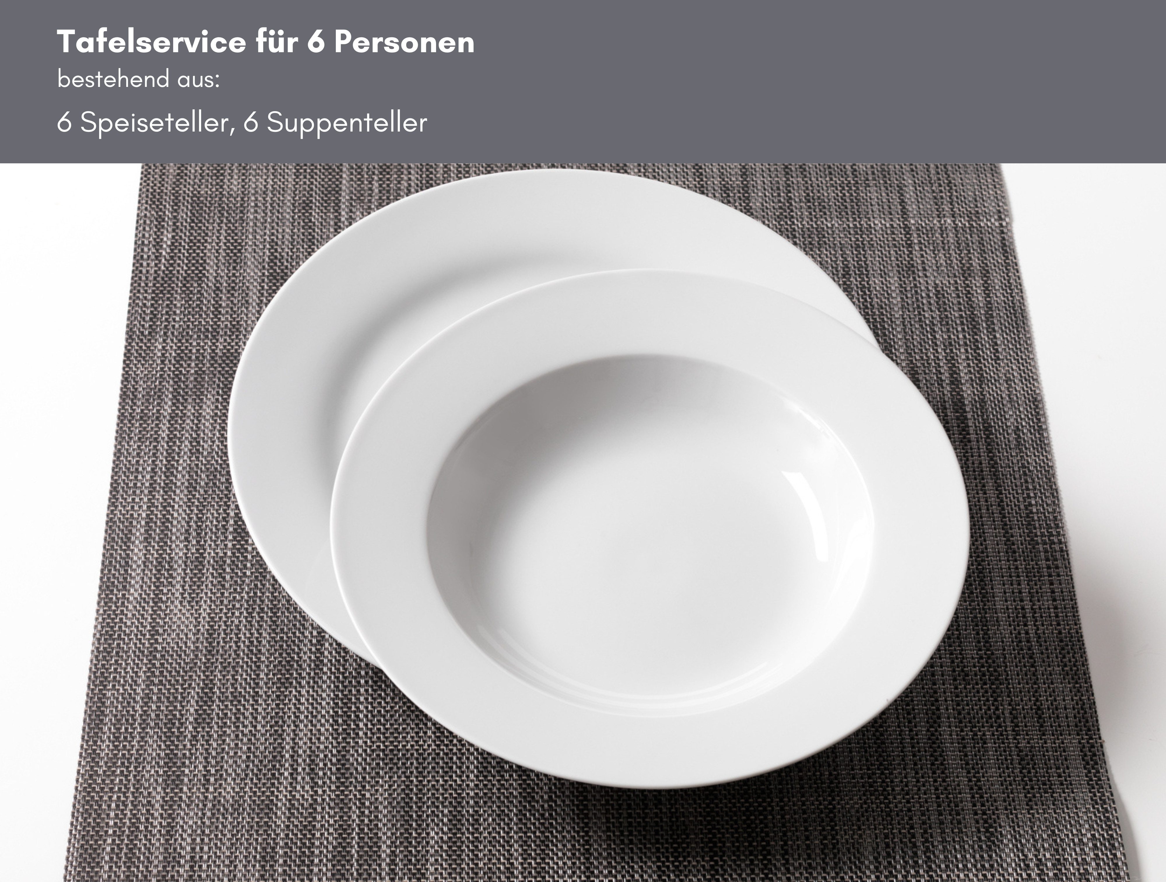 Ritzenhoff & Breker Tafelservice Bianco (12-tlg), 6 Personen, Porzellan, Teller Set, Porzellan, skandinavisch-schlichter Touch, Ø 21,5 cm