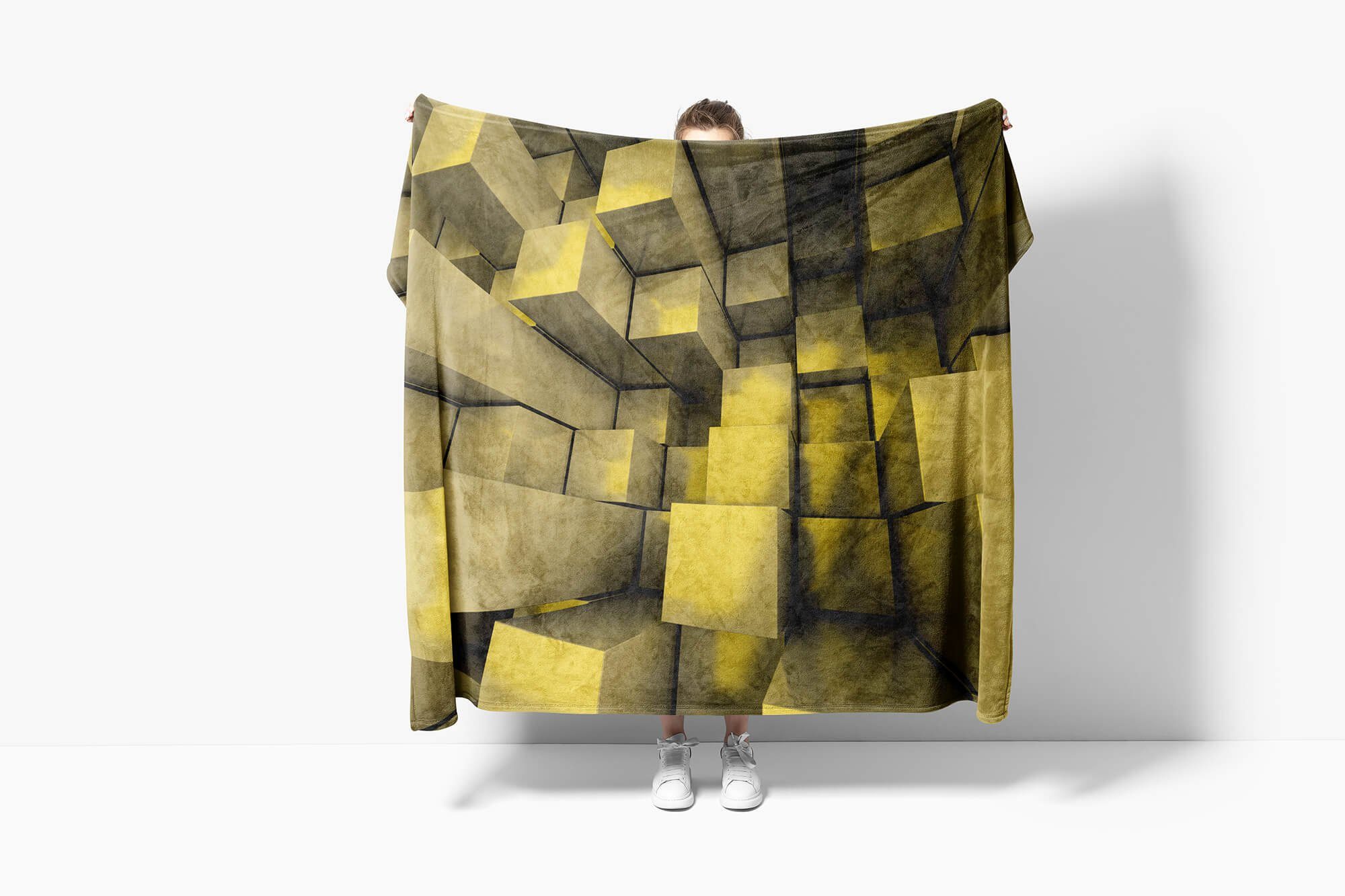 3d Baumwolle-Polyester-Mix Handtuch (1-St), Strandhandtuch mit Visuell Saunatuch Art Fotomotiv Sinus Gold, Handtücher Kuscheldecke Kunst Handtuch
