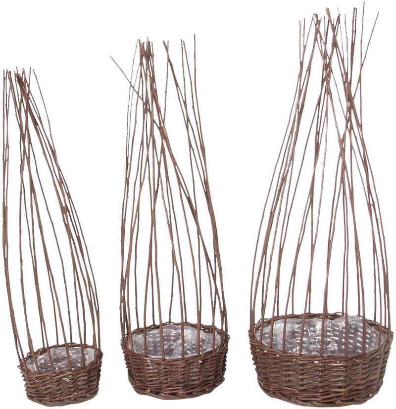 Kobolo Pflanzkübel »Stakenkorb aus ungeschälter Weide 3-teilig« (3 verschiedene Größen)