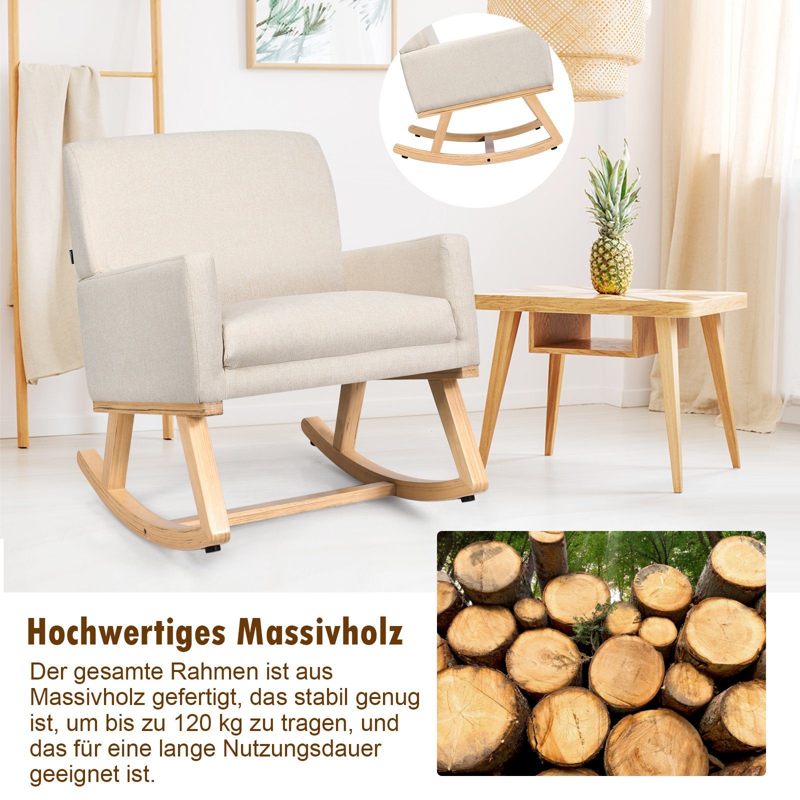 COSTWAY Schaukelstuhl, gepolstert, aus Massivholz, bis 150kg belastbar günstig online kaufen
