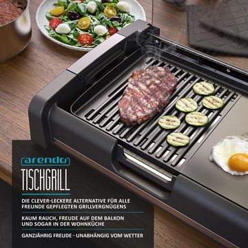 Arendo Tischgrill, Gourmet Tischgrill mit Glasabdeckung Elektrogrill 1650W