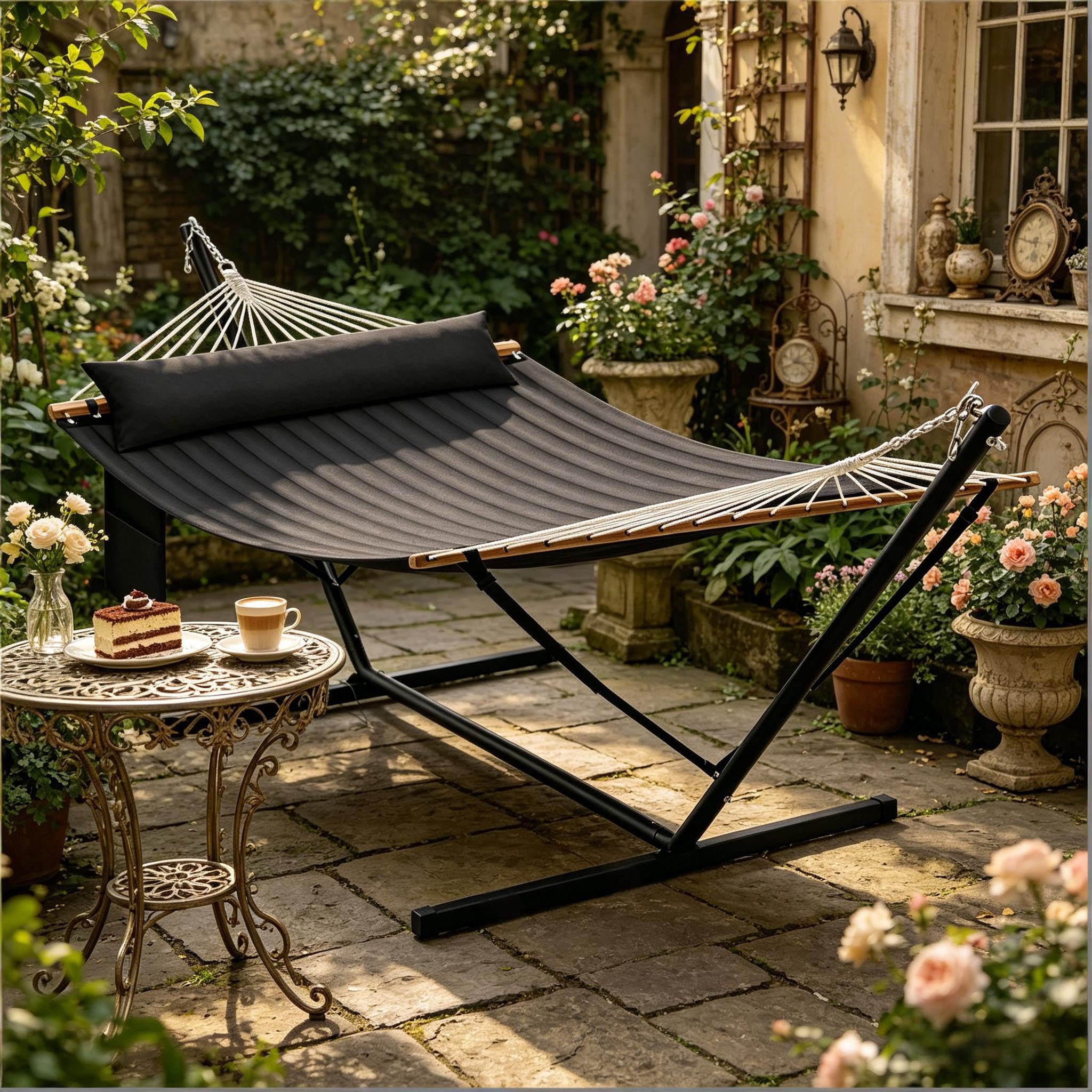 CHICFURN Hängematte Gartenhängematte als Doppelmodell mit bequemer Liegefläche (Packung, 1 St., Nur mit Hängematte), Anthrazit, Gewichtskapazität 250 kg
