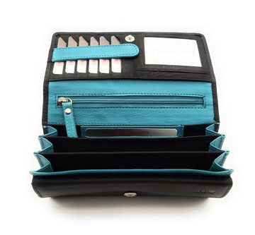 JOCKEY CLUB Geldbörse echt Leder Damen Portemonnaie mit RFID Schutz, wunderschöne Blütenstickerei, schwarz blau