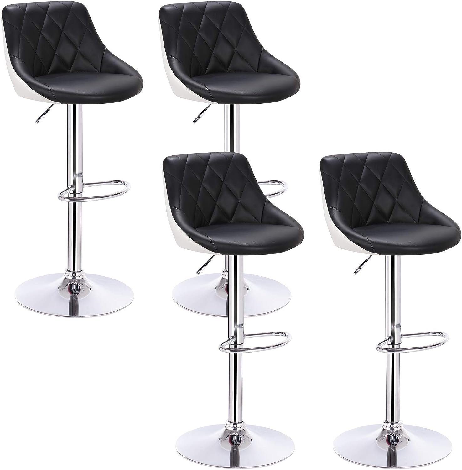 Woltu Drehhocker (4 St), Barhocker 2 farbig drehbar Sitzfläche aus Kunstleder Schwarz+weiß