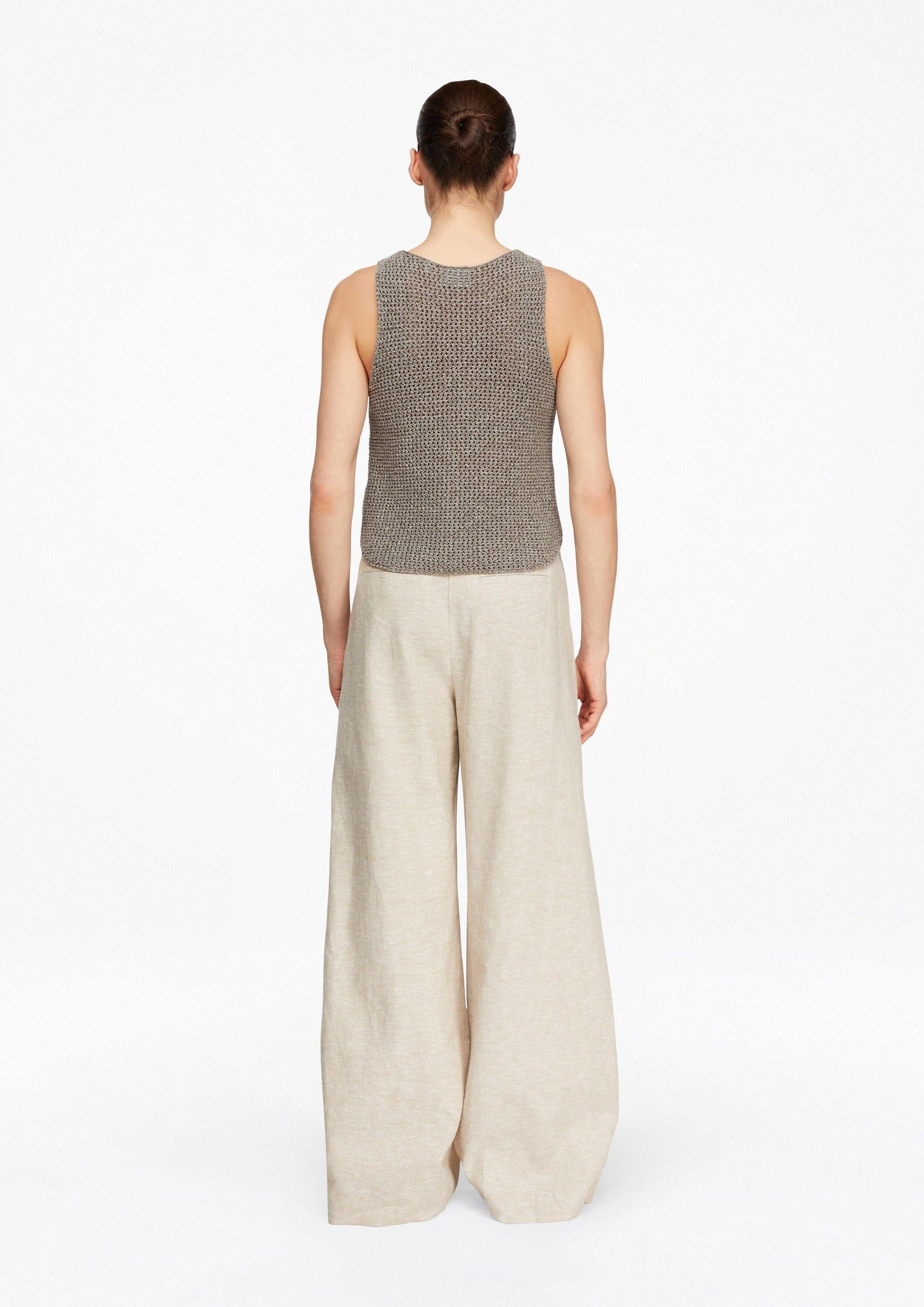 comma Chinos Hose Melierte Wide-Leg-Hose aus Leinenmix mit Gürtel-Detail