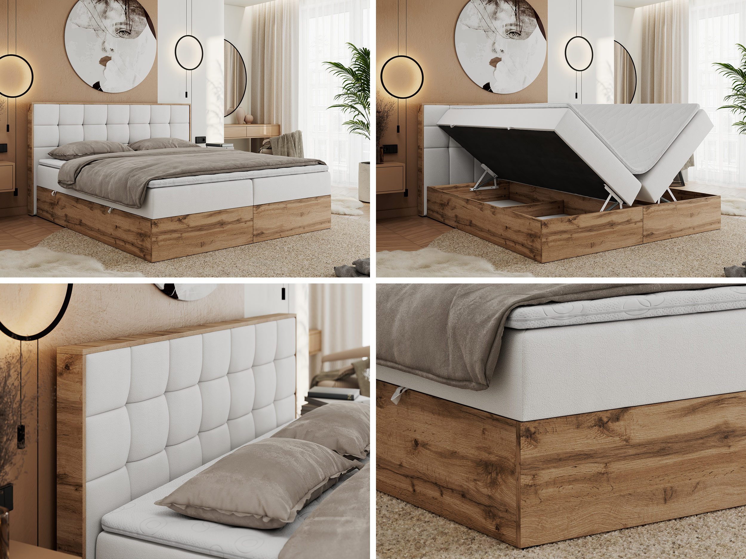 MKS MÖBEL Boxspringbett ALBERO 1 (Set, Packung, Topper T25/Visco, Stauraum, Matratzen, Bettkästen, T30-Schaum), Doppelbett, Multipocket-Matratzen, Möbelplatten, Praktisch