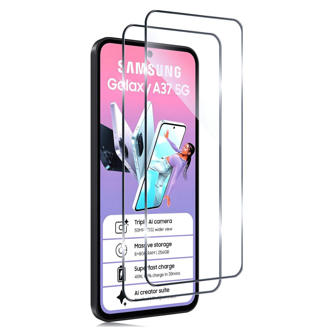 SmartUP Displayschutzglas 2X Schutzglas für Samsung Galaxy A37 5G Display Panzerfolie Full 9H für Samsung Galaxy A37 5G, 2 Stück, Rundumschutz, passgenaue Verarbeitung