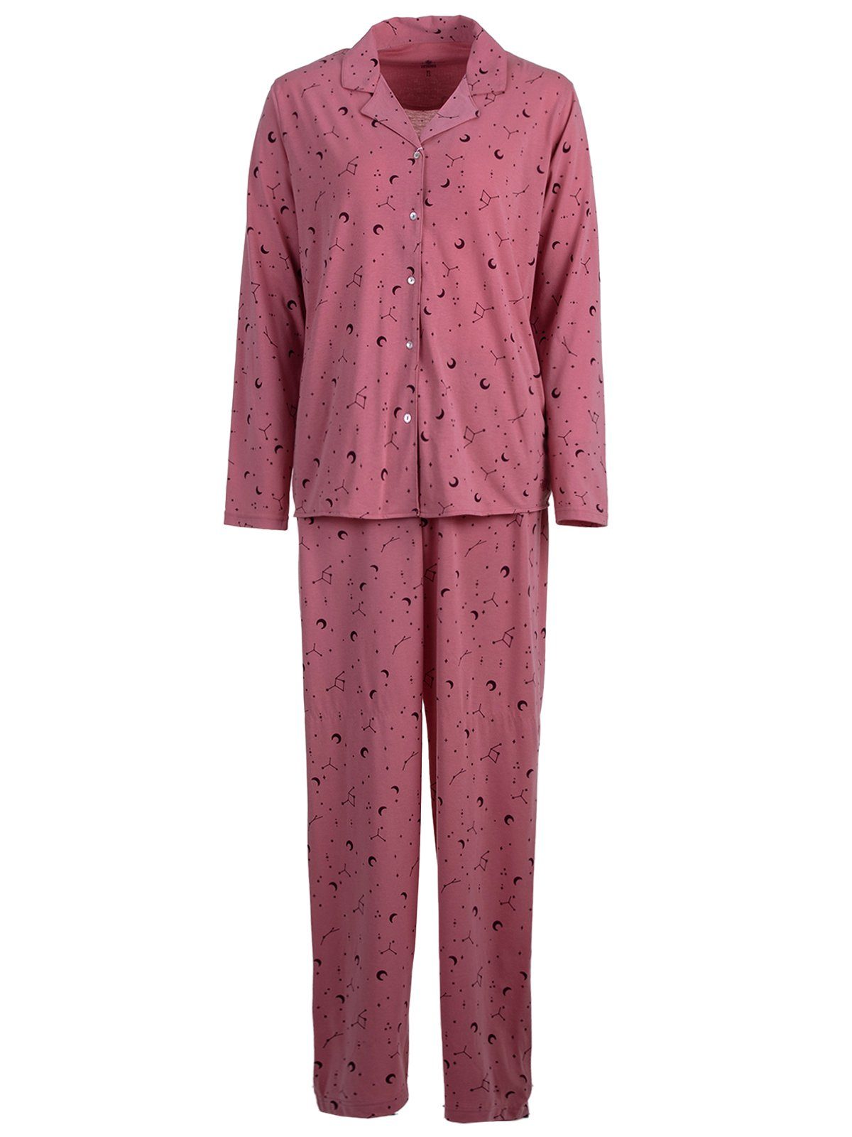 zeitlos Schlafanzug Pyjama Set Langarm - Mond Sterne altrosa