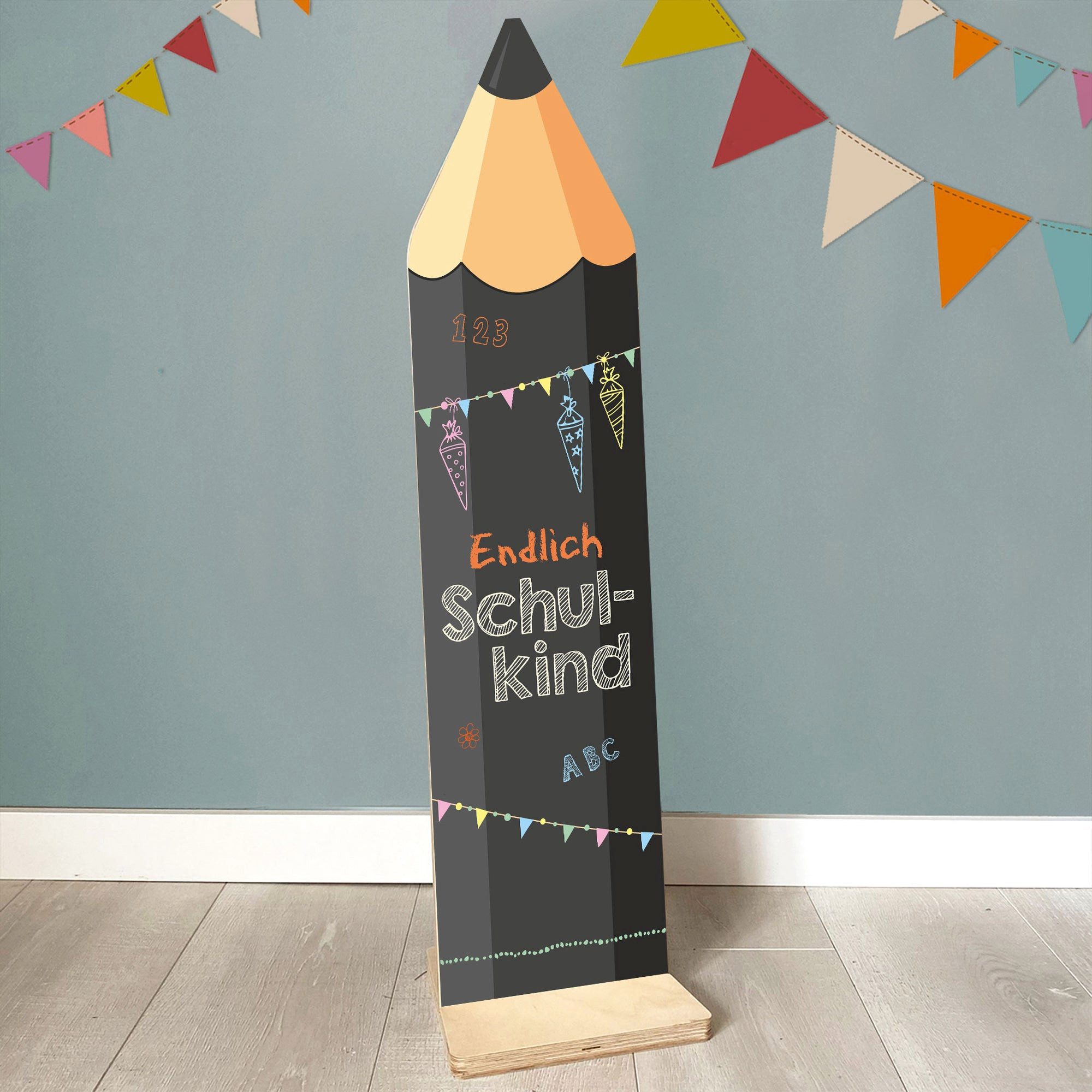 Striefchen Dekofigur Aufsteller zur Einschulung - Holz Schild für den Schulanfang (80 cm) – Bild 2 von 4