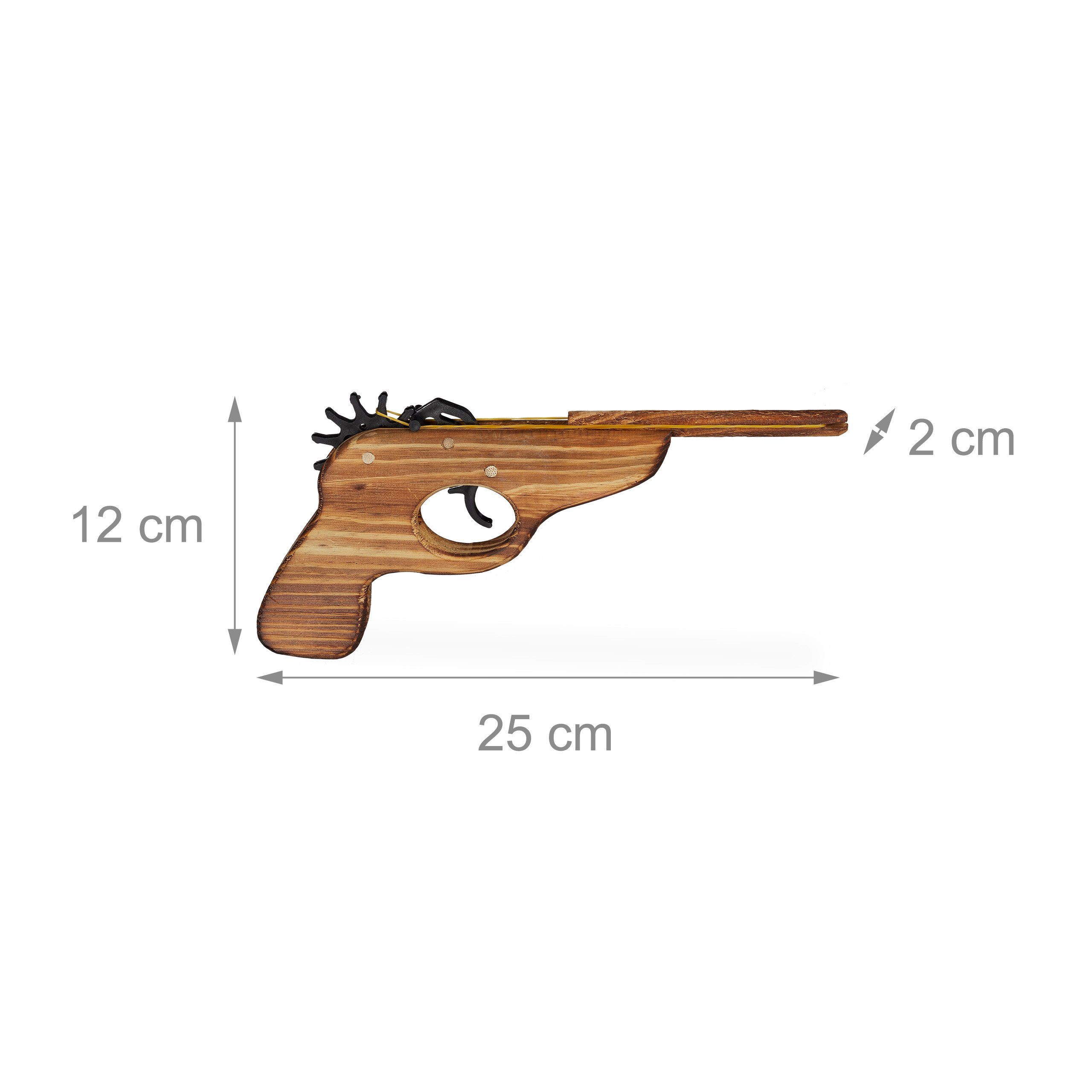 relaxdays Cowboy-Kostüm 2 x Gummiband Pistole aus Holz