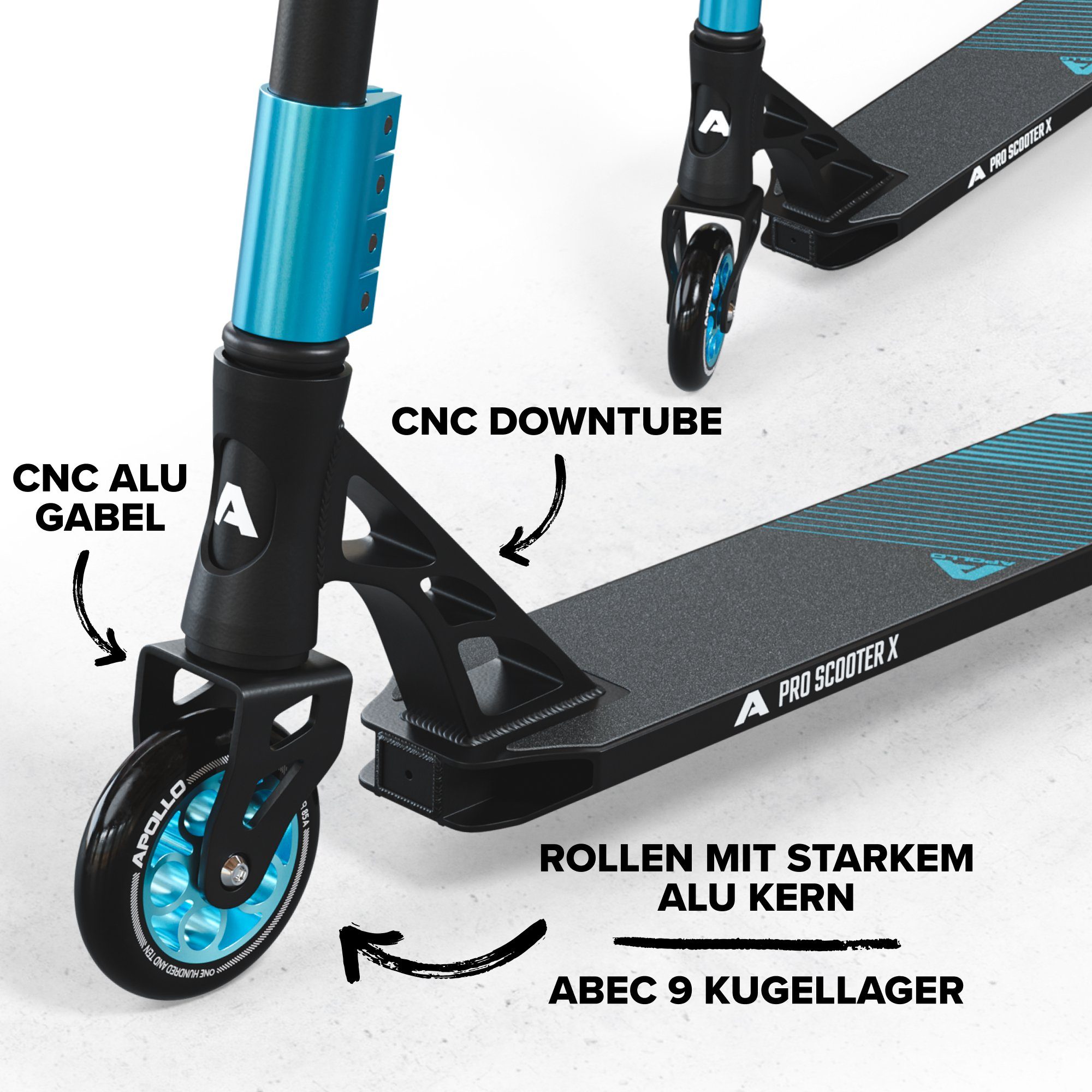 Apollo Stuntscooter Stunt Scooter Genesis X Pro - High End Stuntscooter, Profi Trick Roller mit 120mm Alu Core Wheels Kickscooter