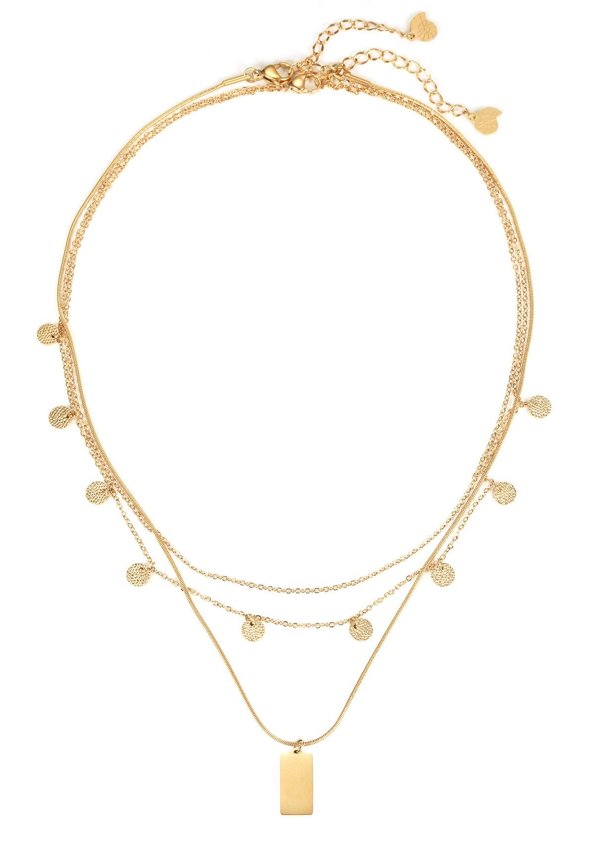 Hey Happiness Charm-Ketten-Set 2yer Damen Layer mehrreihig, 18K Roségold Vergoldet, Kette Plättchen hängend, Halskette Schlange, Damenset wasserfest