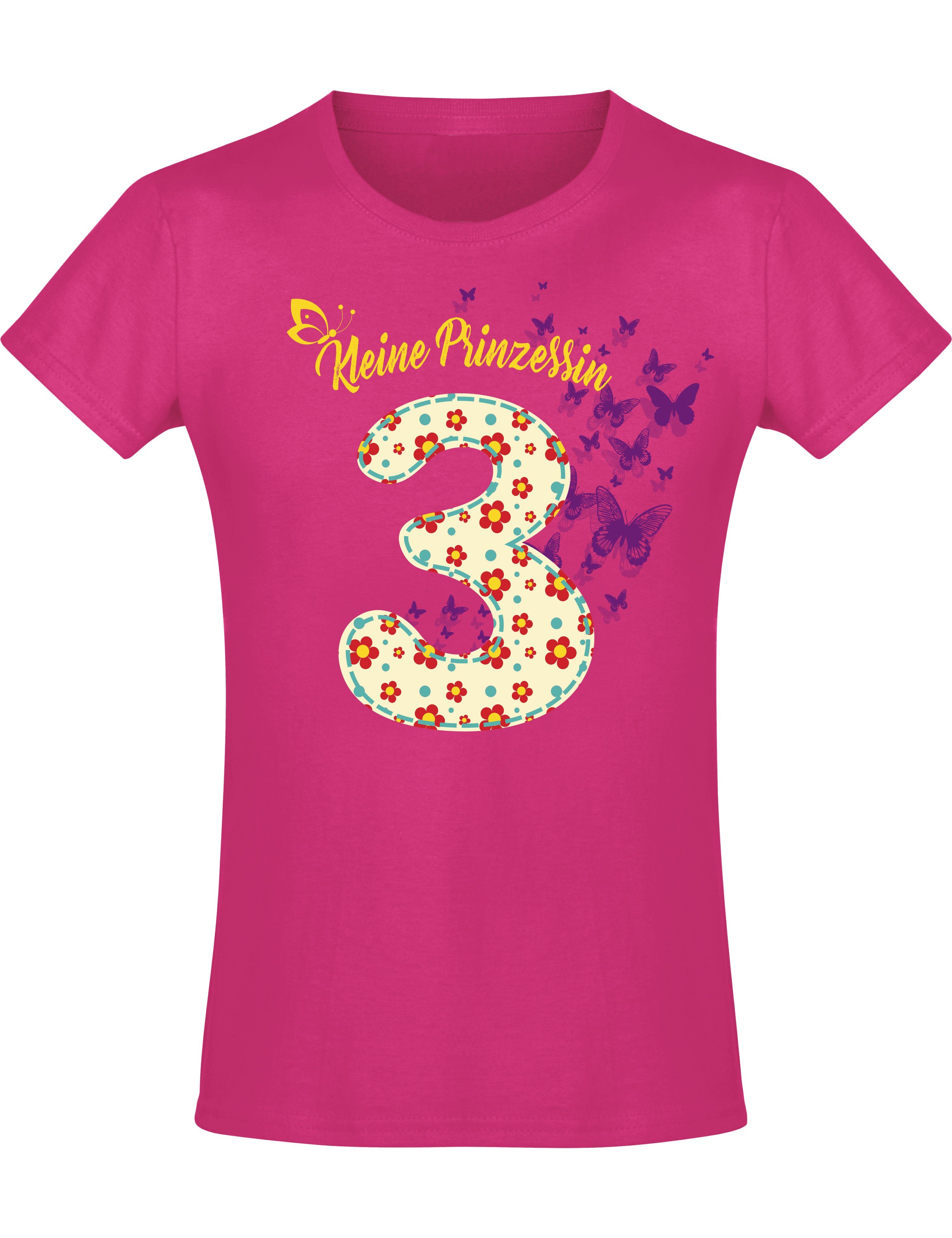 Mädchen Jahre mit Baumwolle Blumen, hochwertiger : 3 Print-Shirt Baddery aus Geburstagsgeschenk für Siebdruck,